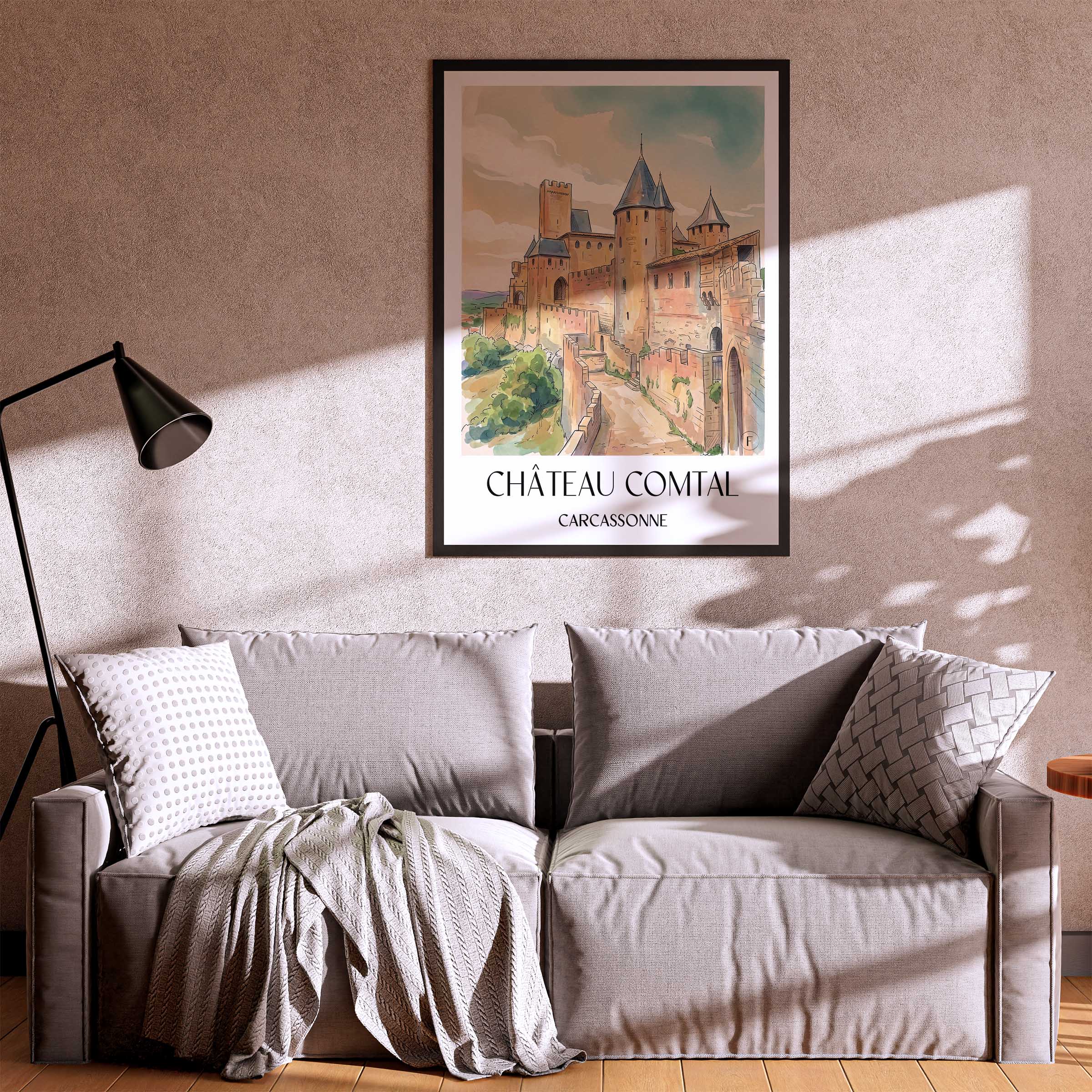 château-comtal-carcassonne-frankreich-poster-aquarell