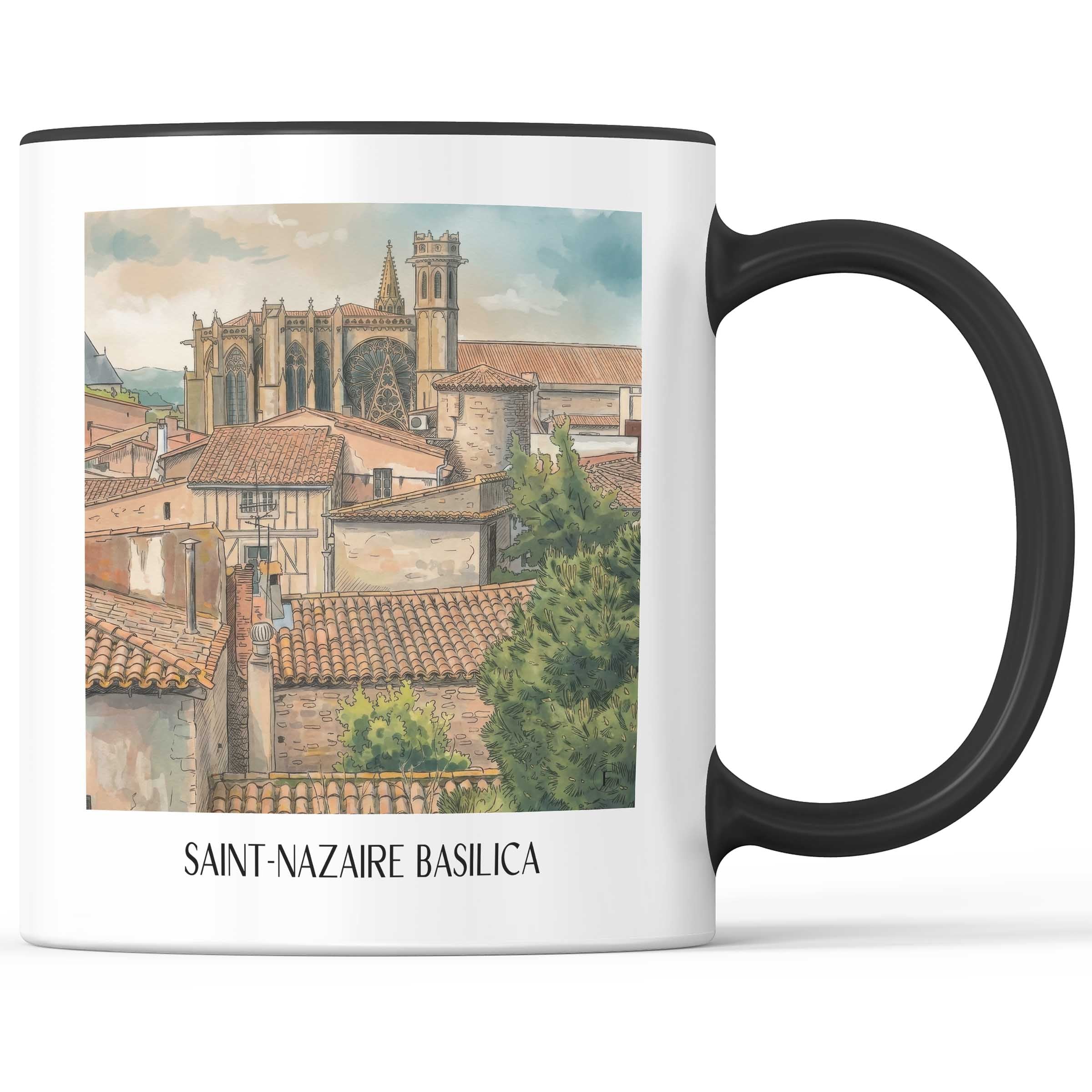 Basilique Saint-Nazaire Kaffeebecher - Carcassonne - Frankreich Becher - Kaffeetasse im Aquarell Stil