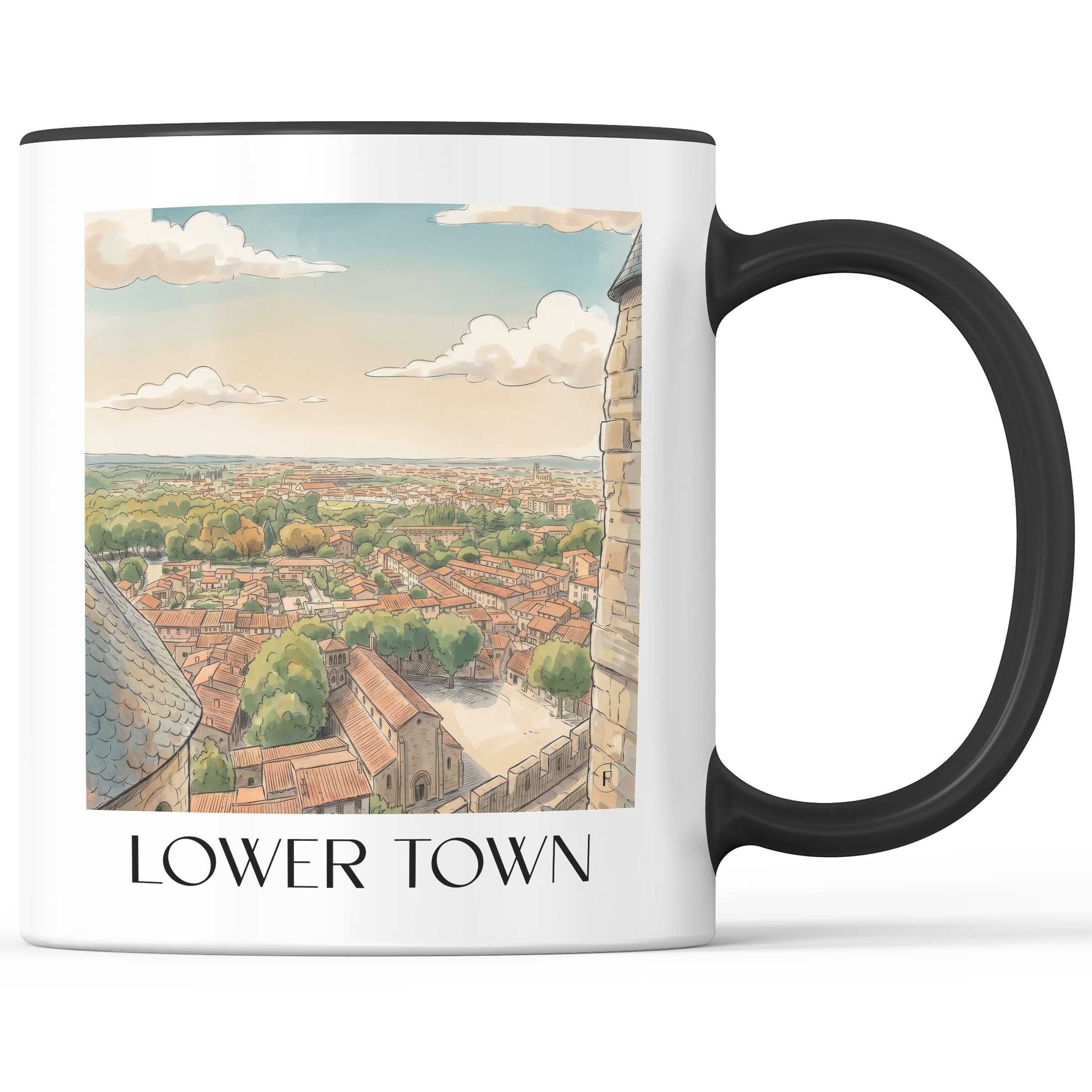 Ville Basse Kaffeebecher - Carcassonne - Frankreich Becher - Kaffeetasse im Aquarell Stil