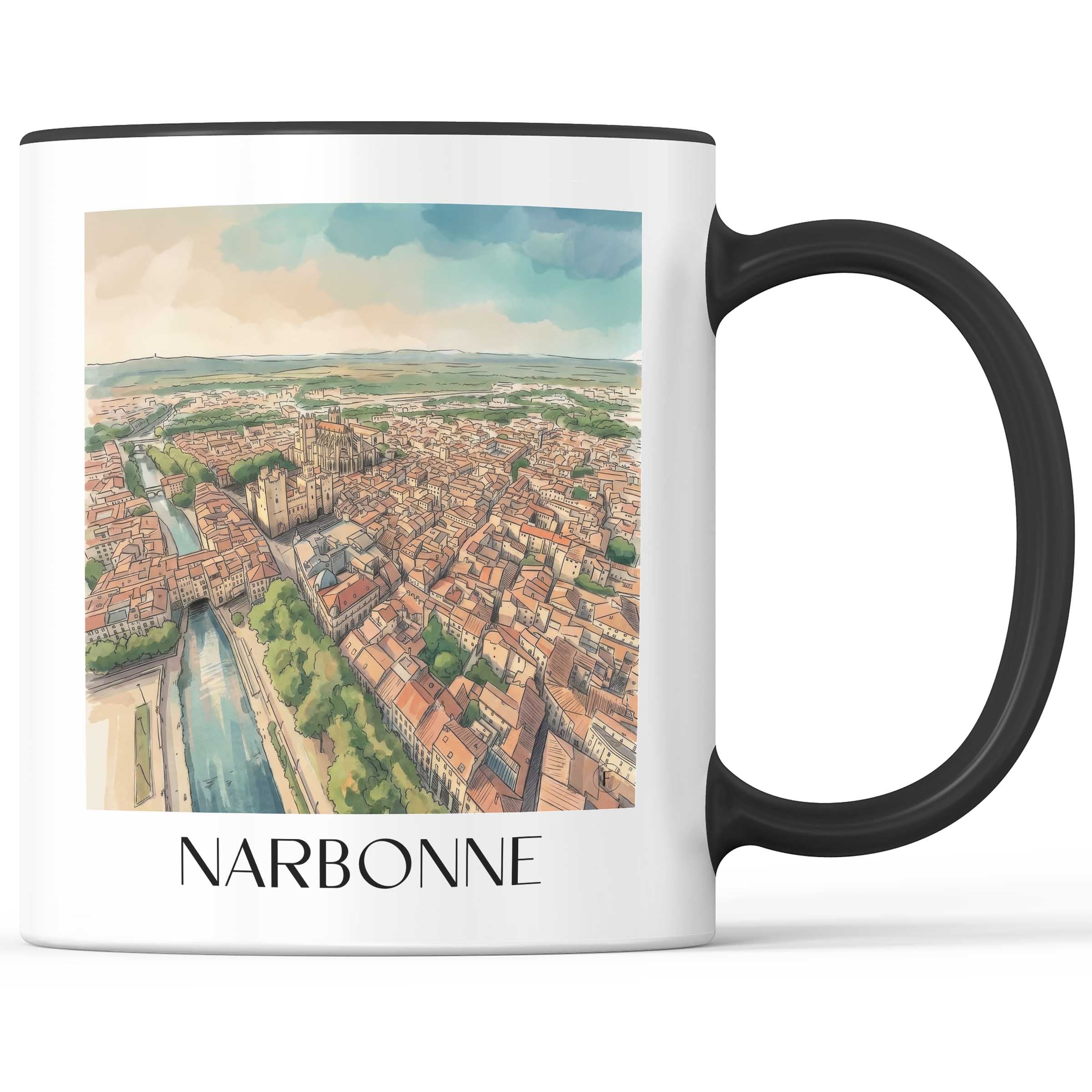 Narbonne Kaffeebecher - Okzitanien - Frankreich Becher - Kaffeetasse im Aquarell Stil