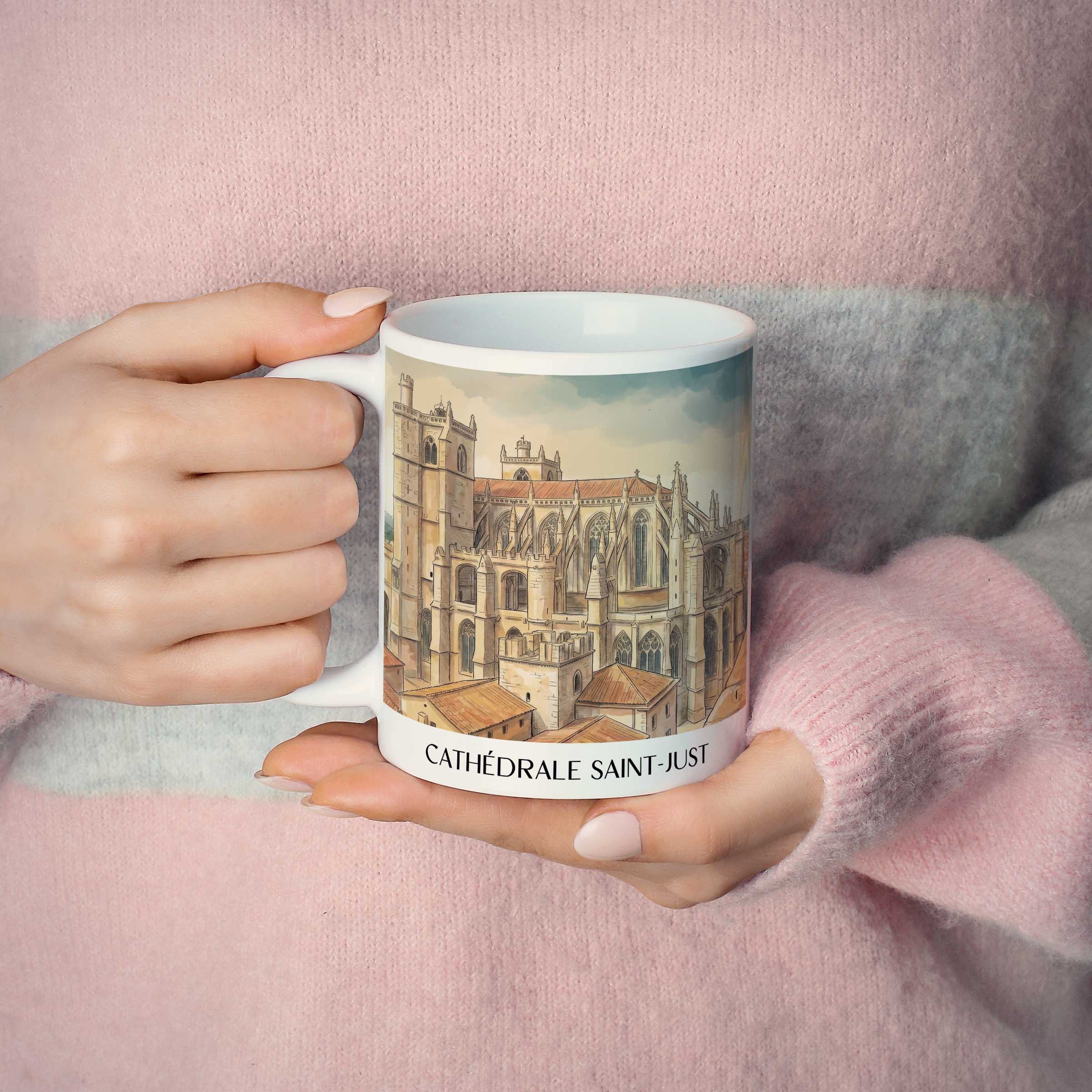 cathédrale-saint-just-narbonne-frankreich-kaffeebecher-aquarell