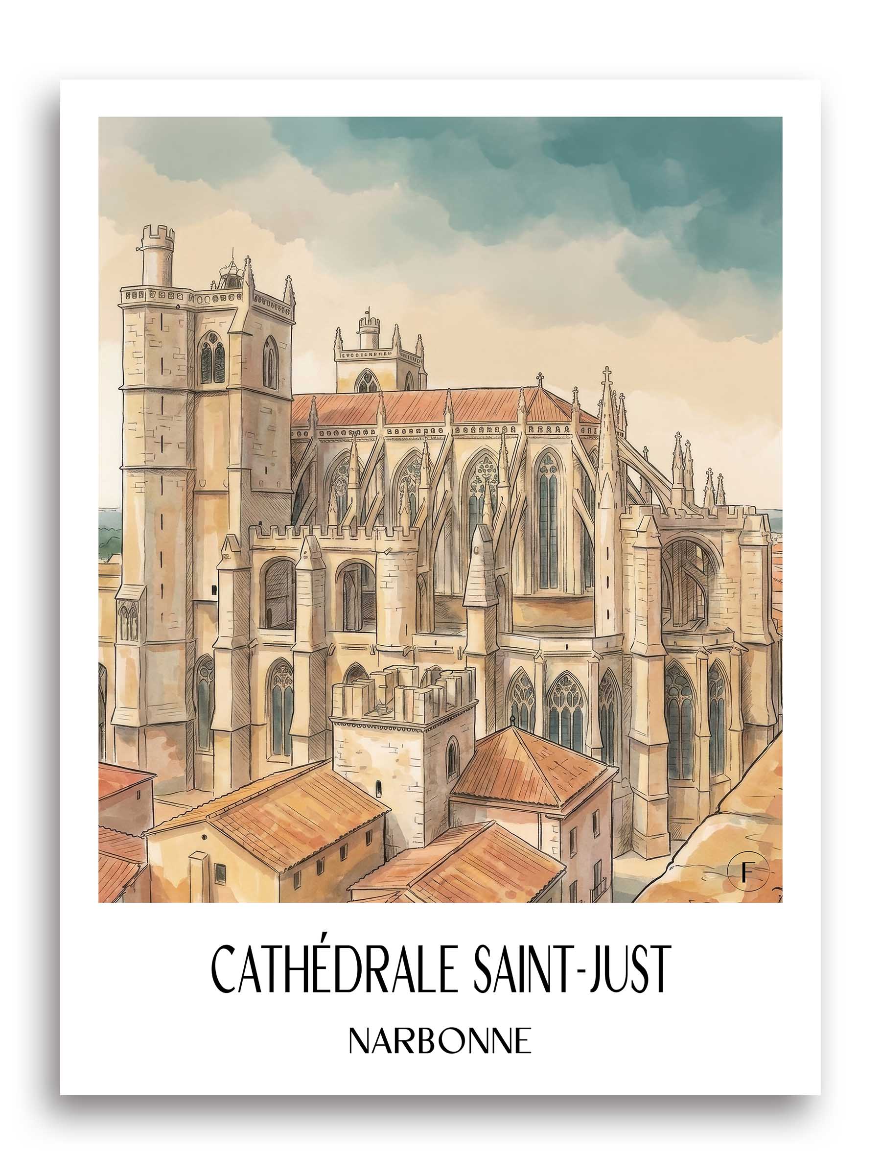 cathédrale-saint-just-narbonne-frankreich-poster-aquarell