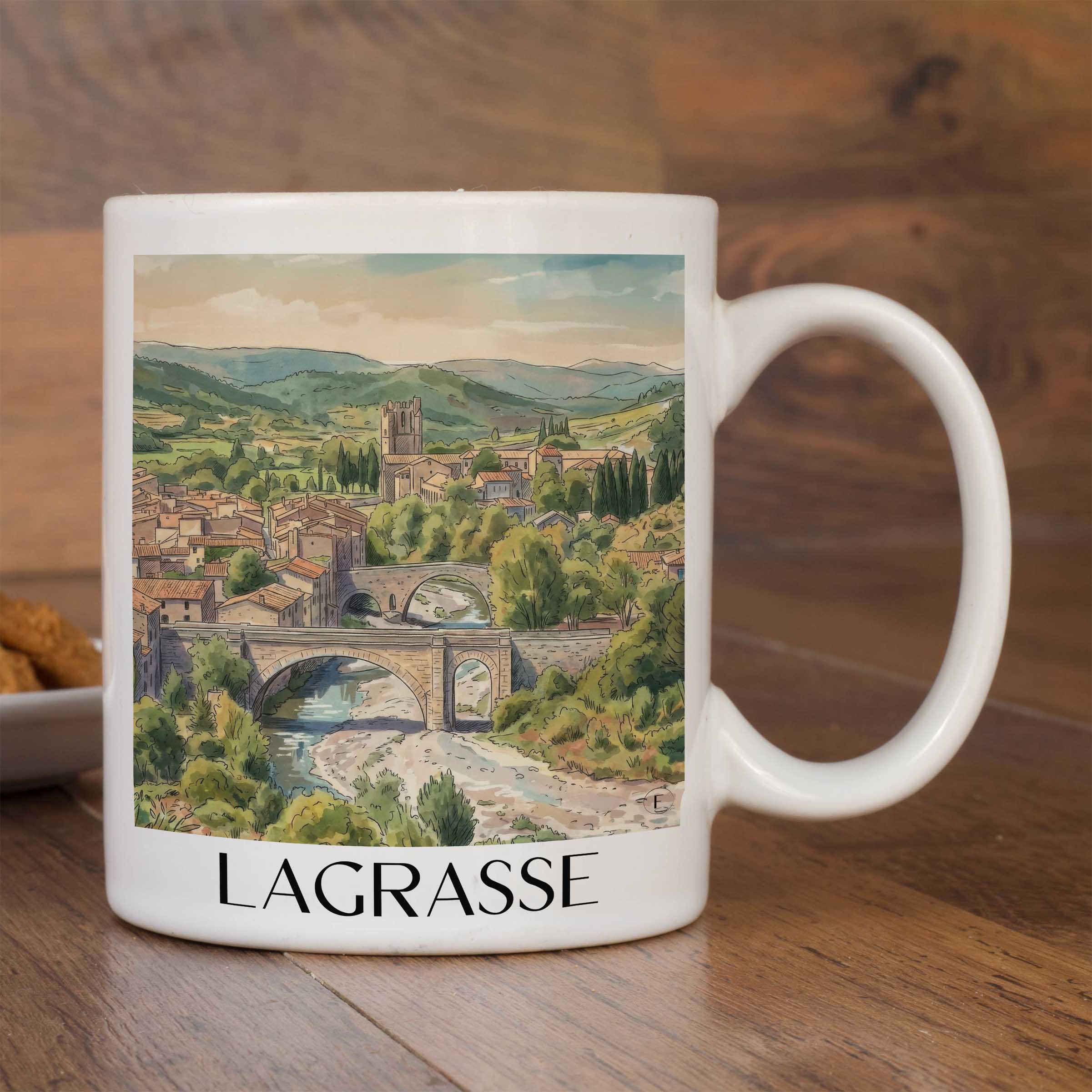 lagrasse--corbières-frankreich-kaffeebecher-aquarell