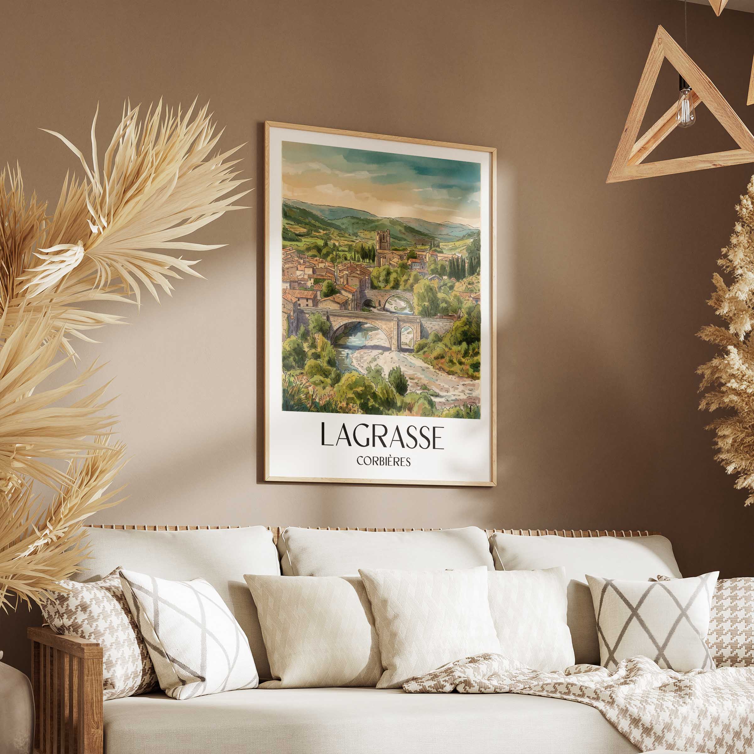 lagrasse--corbières-frankreich-poster-aquarell