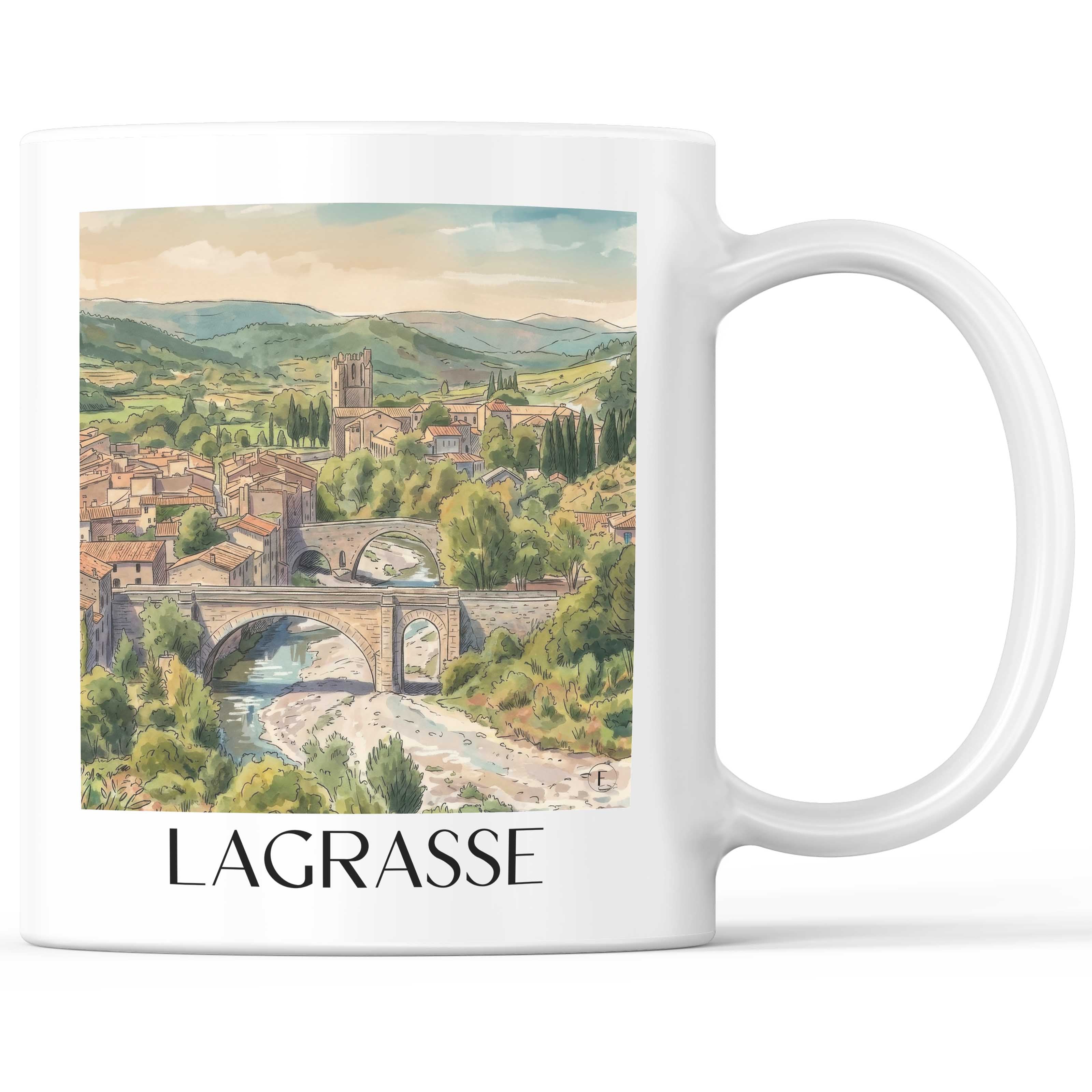 Lagrasse Kaffeebecher - Corbières - Frankreich Becher - Kaffeetasse im Aquarell Stil