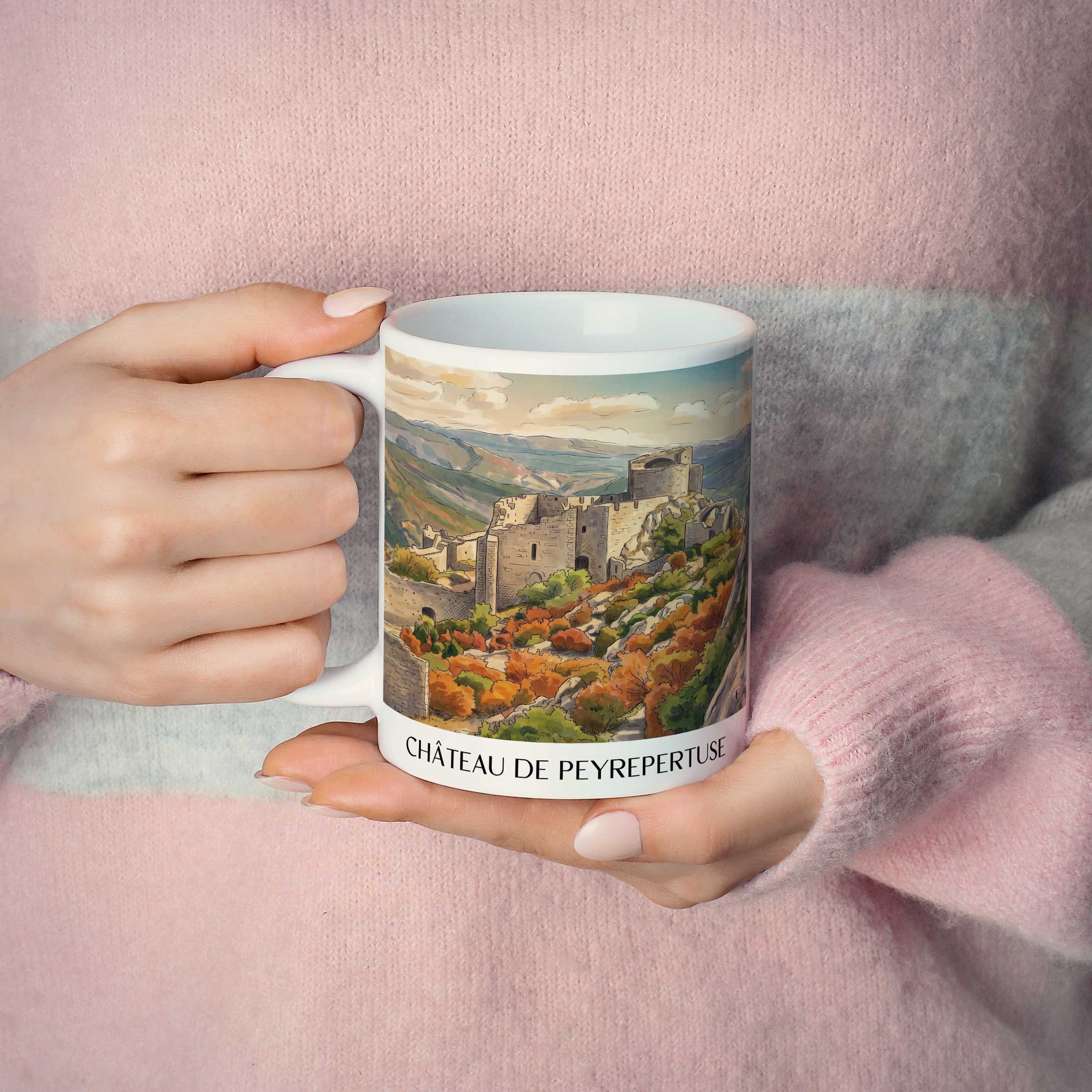 château-de-peyrepertuse-pays-cathare-frankreich-kaffeebecher-aquarell