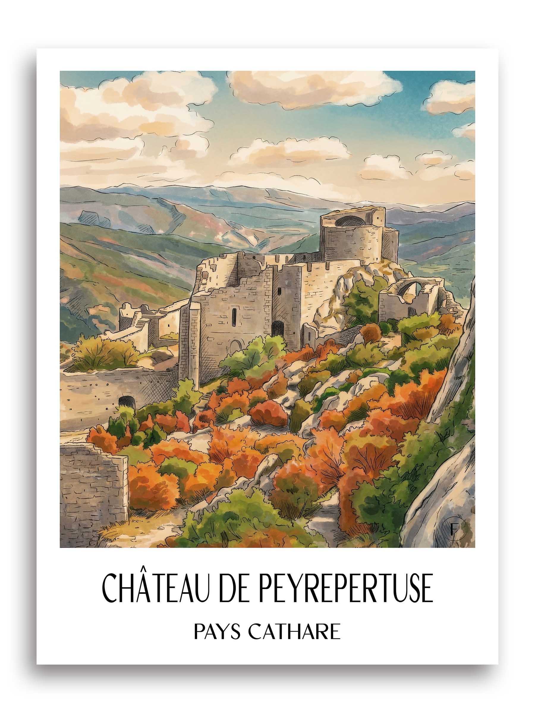 château-de-peyrepertuse-pays-cathare-frankreich-poster-aquarell