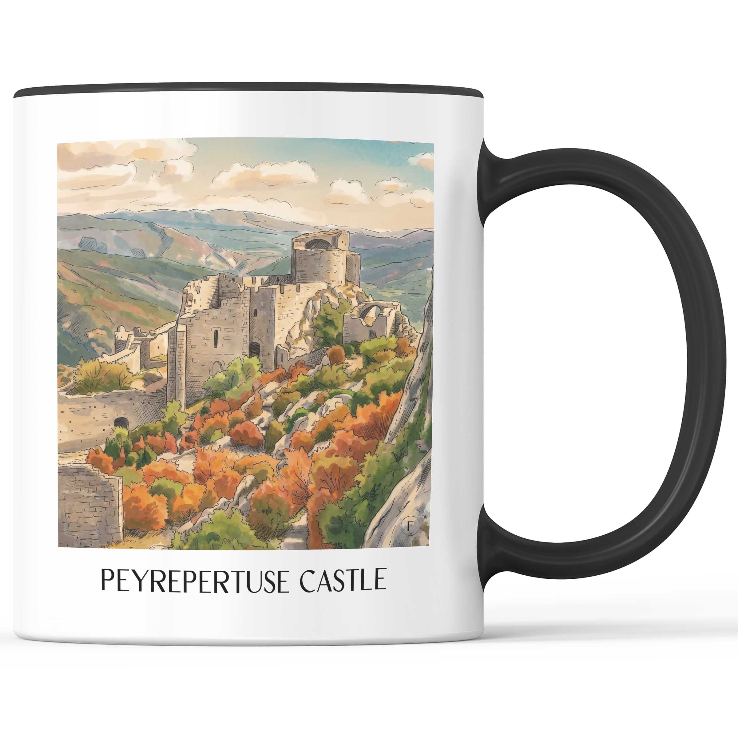Château de Peyrepertuse Kaffeebecher - Pays Cathare - Frankreich Becher - Kaffeetasse im Aquarell Stil