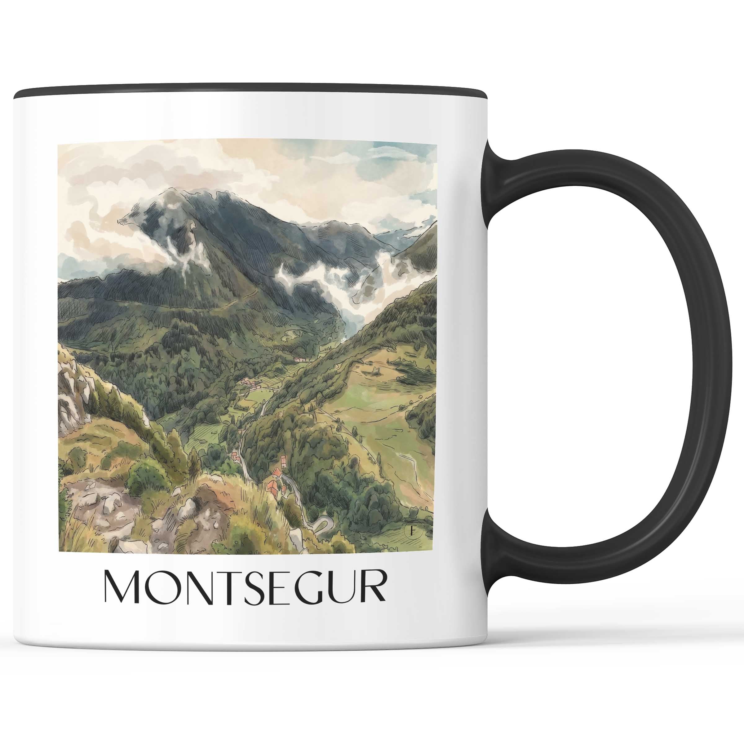 Montsegur Kaffeebecher - Pays Cathare - Frankreich Becher - Kaffeetasse im Aquarell Stil