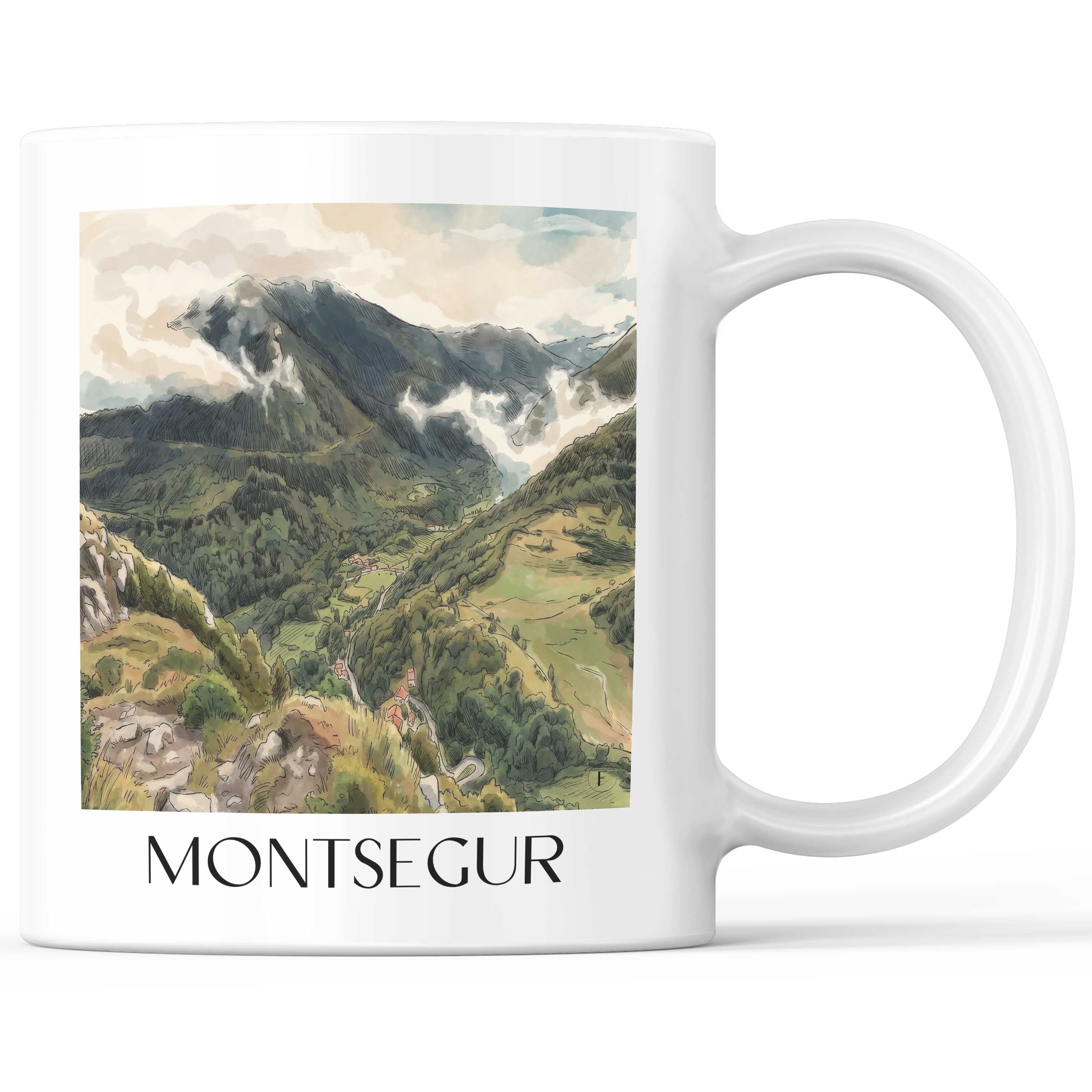 Montsegur Kaffeebecher - Pays Cathare - Frankreich Becher - Kaffeetasse im Aquarell Stil