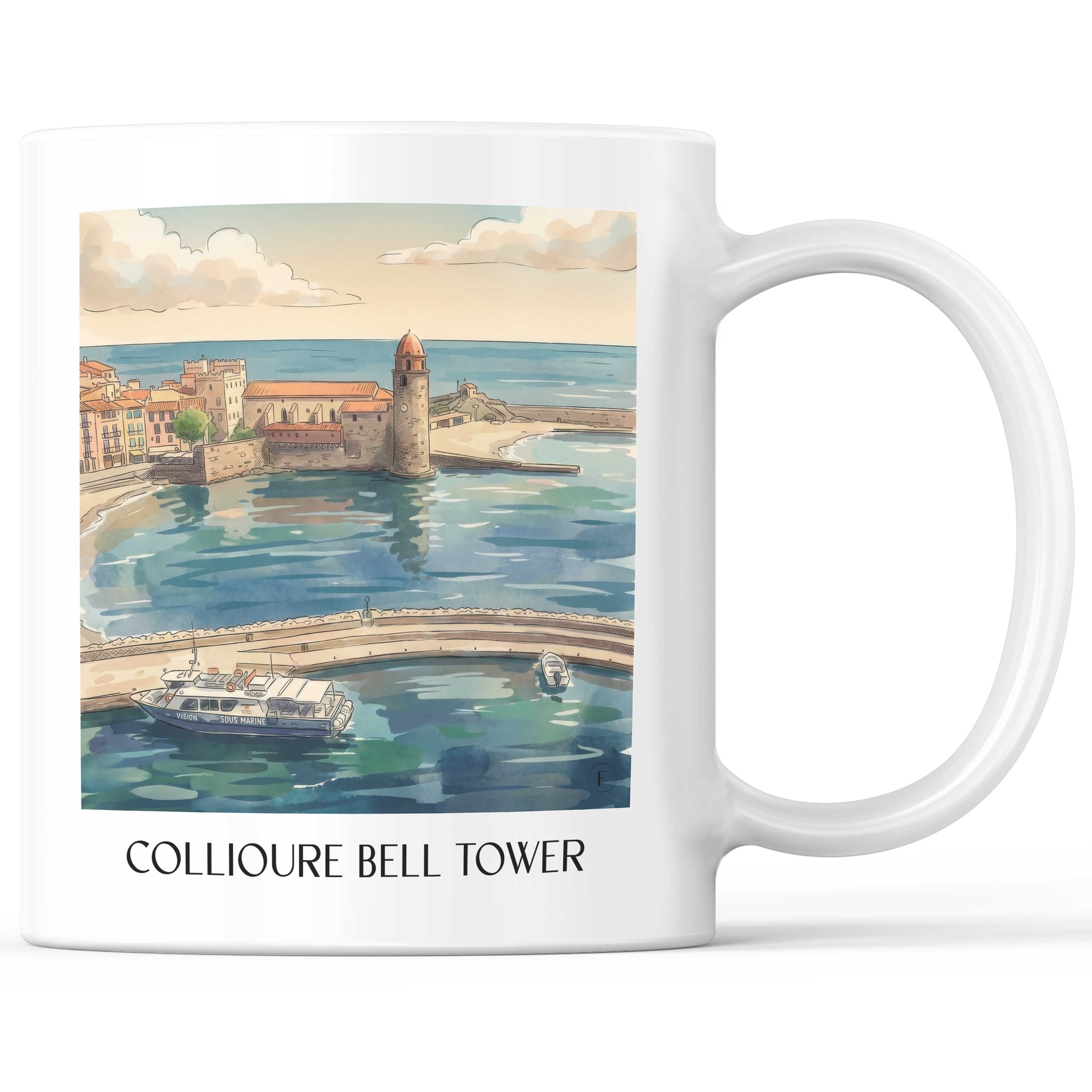 Clocher de Collioure Kaffeebecher - Côte Vermeille - Frankreich Becher - Kaffeetasse im Aquarell Stil