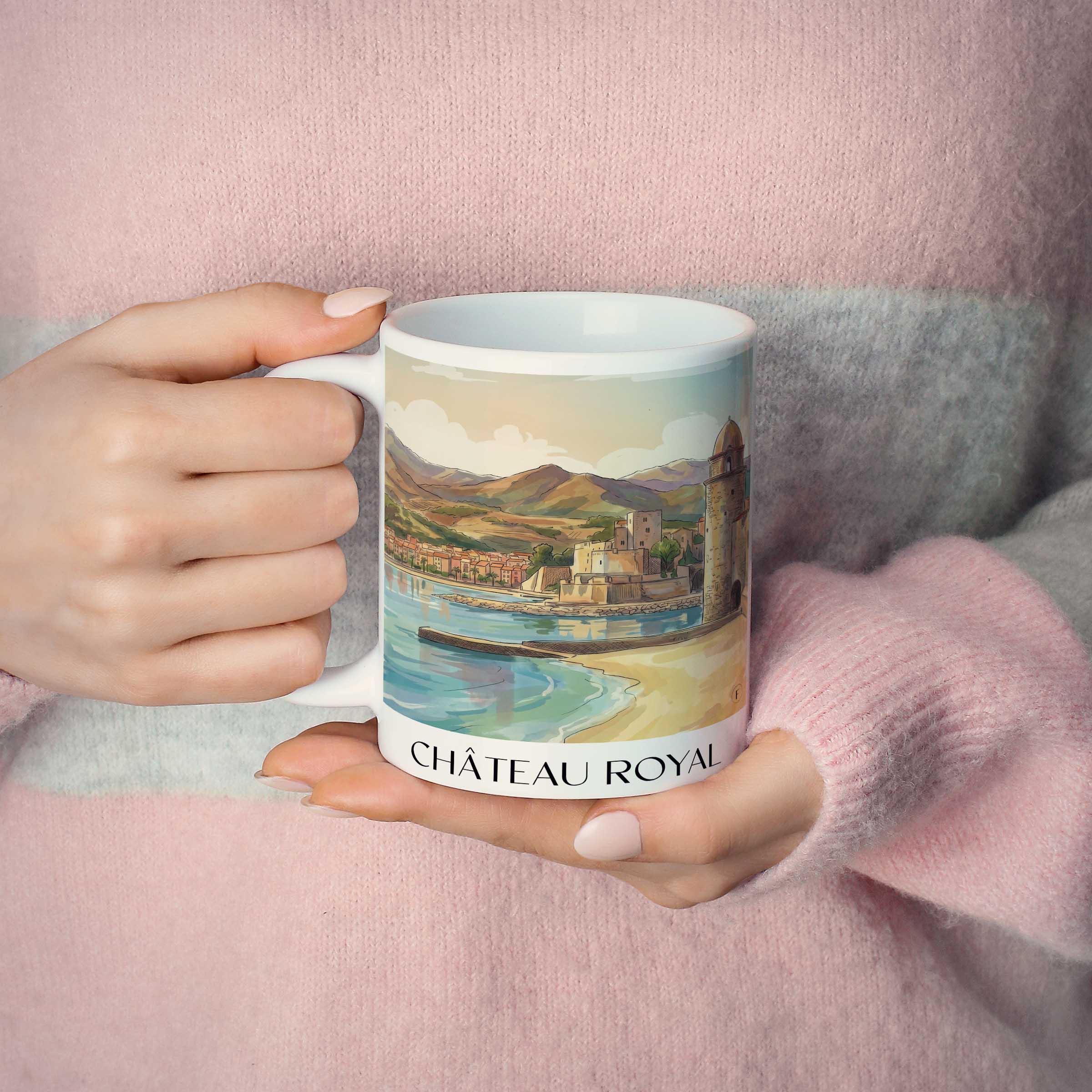 château-royal-collioure-frankreich-kaffeebecher-aquarell