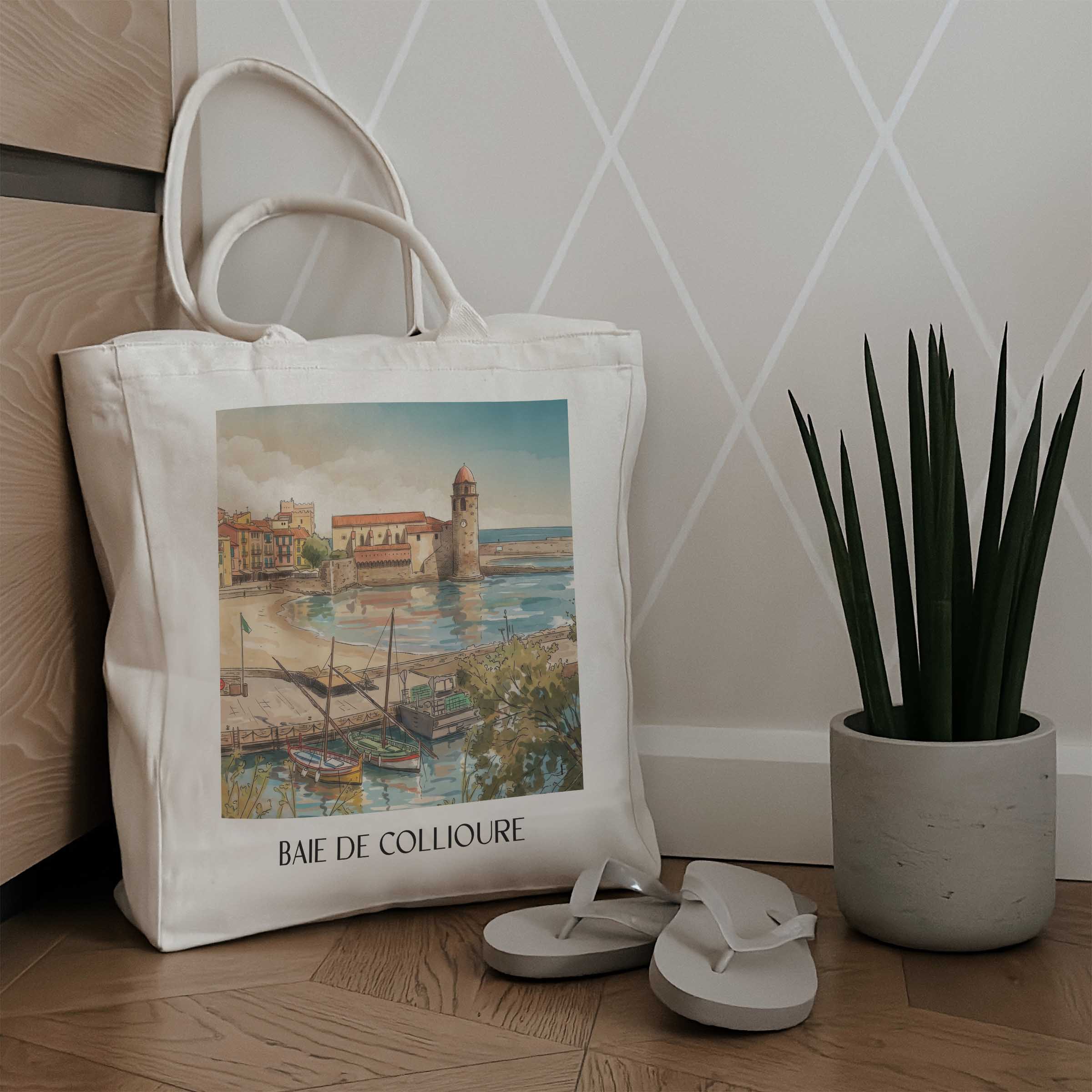 baie-de-collioure-côte-vermeille-frankreich-einkaufstasche-aquarell