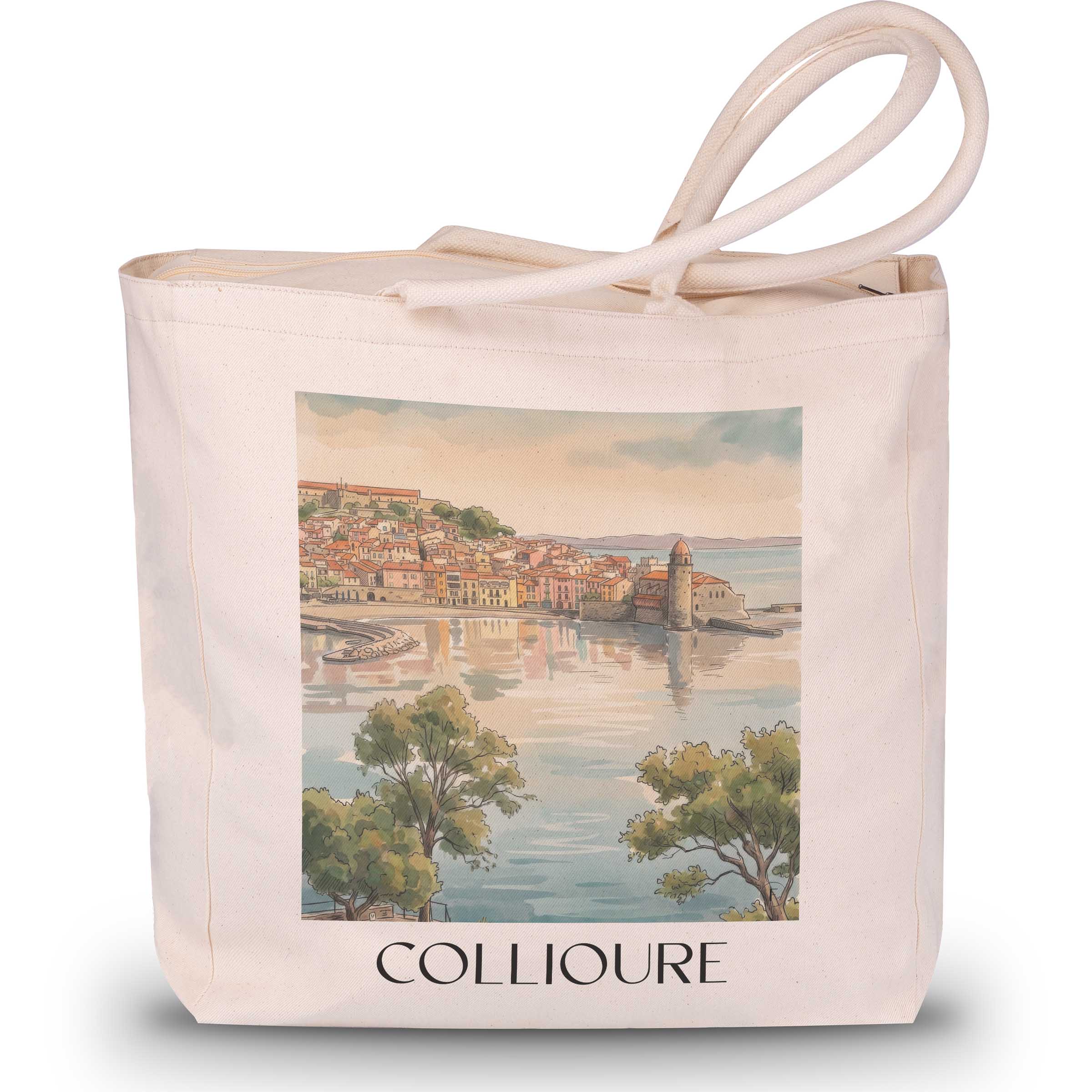Collioure Shopping Tasche - Côte Vermeille - Frankreich Tote Bag - Einkaufstasche im Aquarell Stil