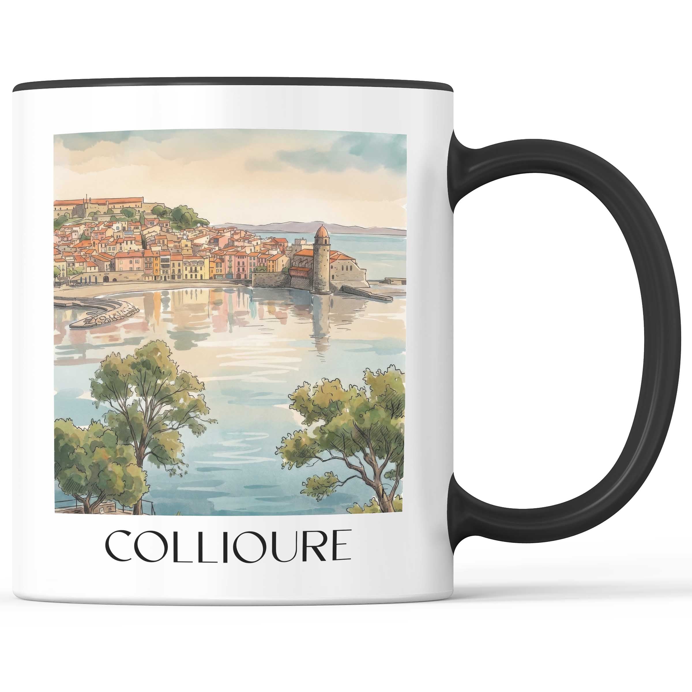 Collioure Kaffeebecher - Côte Vermeille - Frankreich Becher - Kaffeetasse im Aquarell Stil