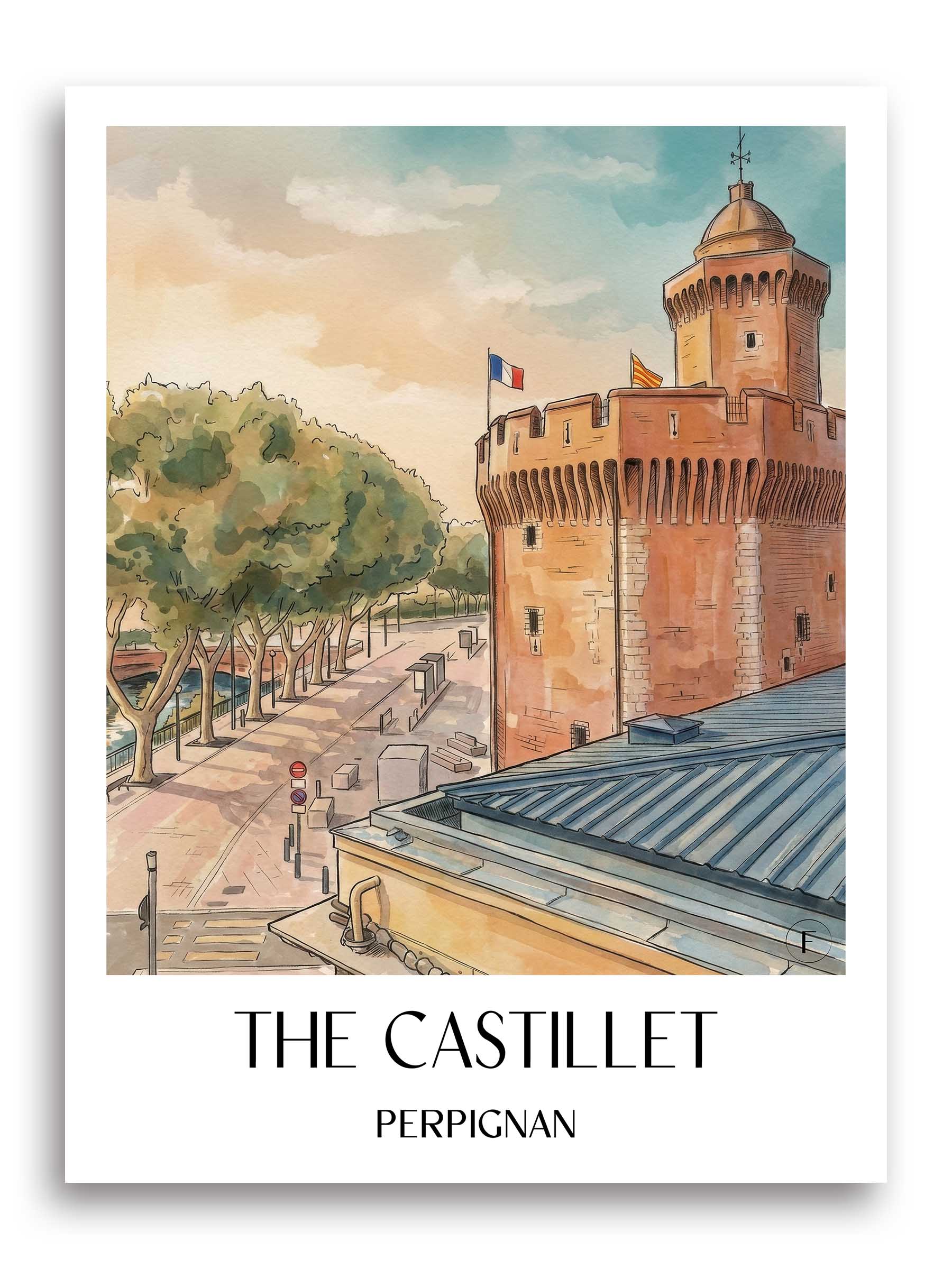 Le Castillet Poster - Perpignan - Frankreich Kunstdruck - Aquarell von A4 bis A1