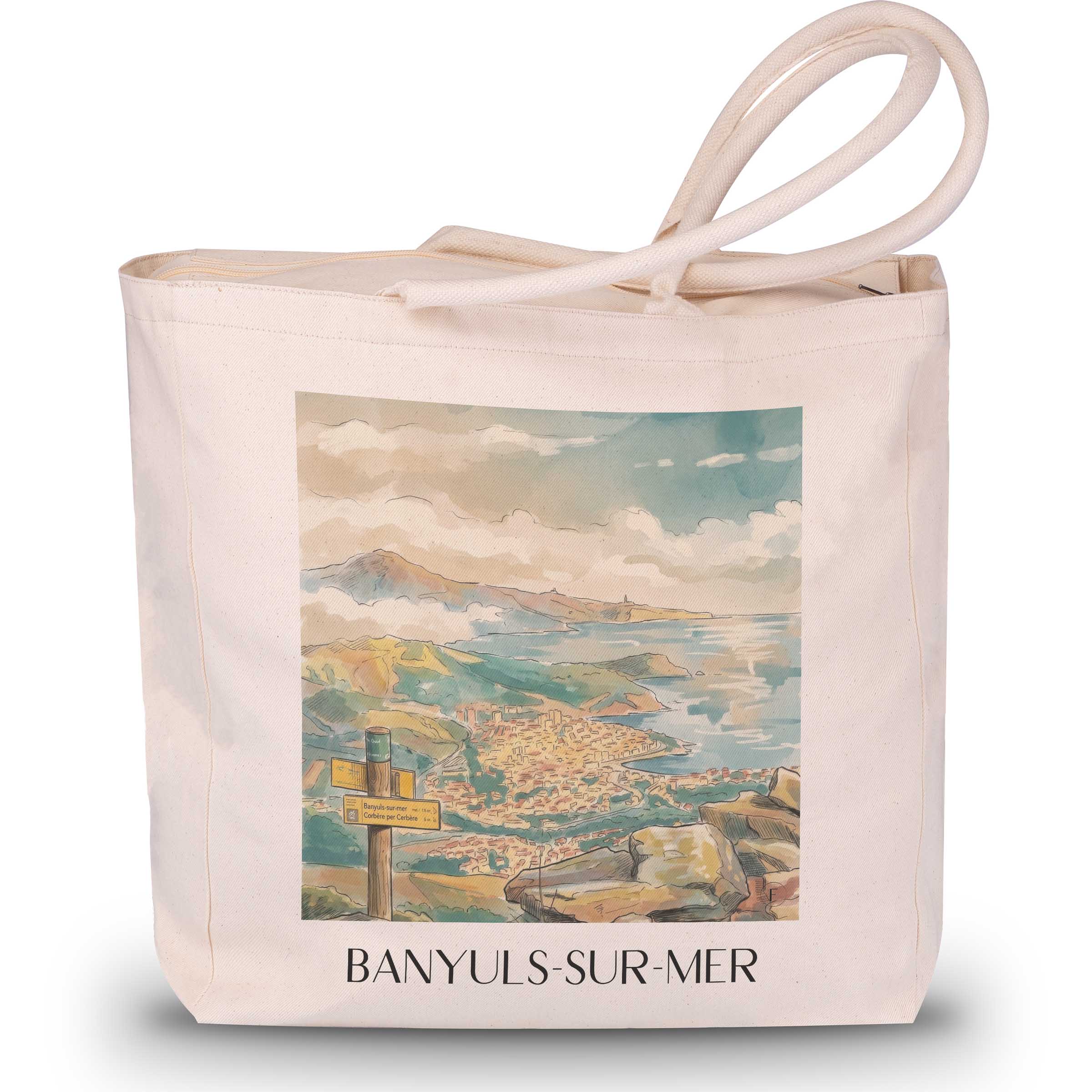 banyuls-sur-mer-côte-vermeille-frankreich-einkaufstasche-aquarell