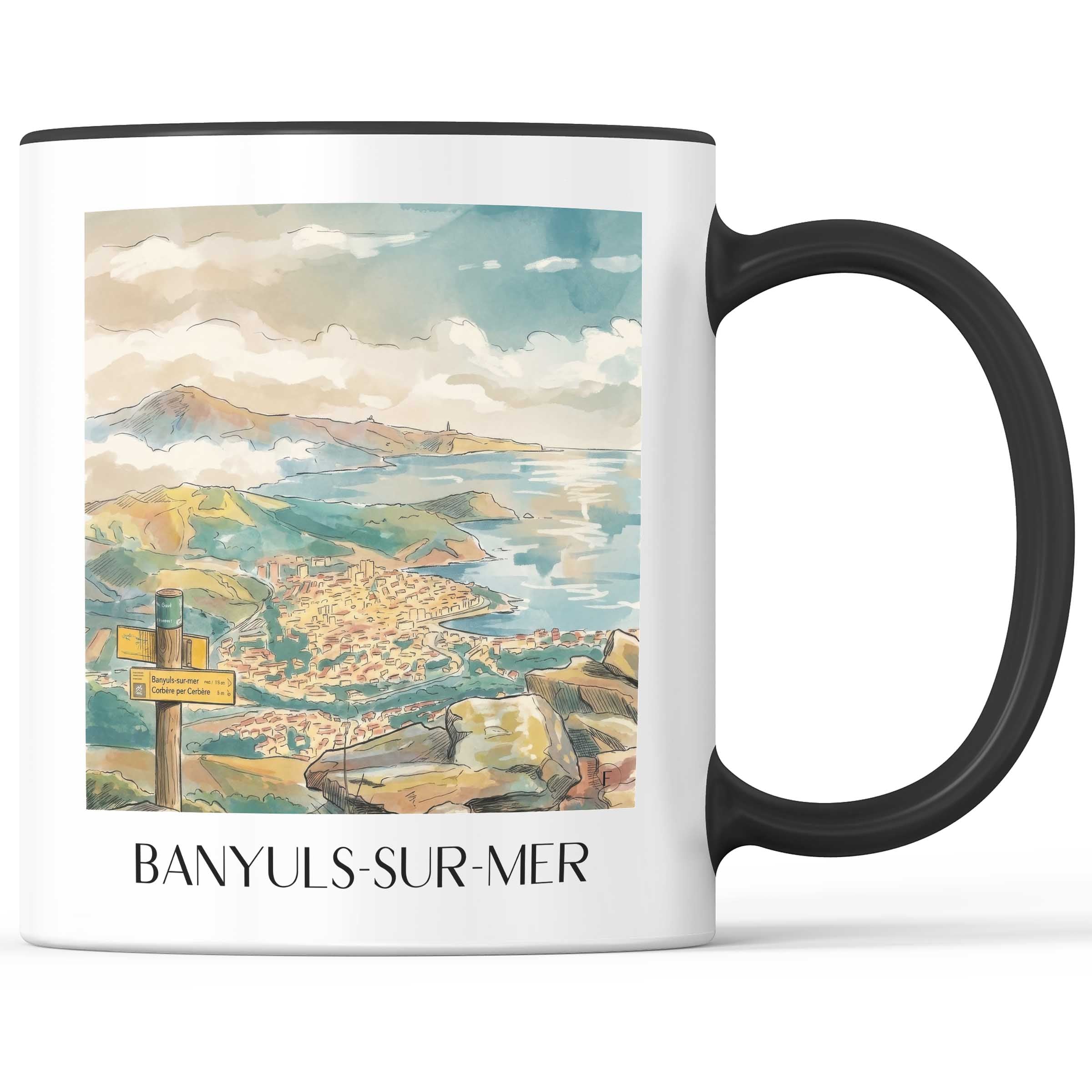 Banyuls-sur-Mer Kaffeebecher - Côte Vermeille - Frankreich Becher - Kaffeetasse im Aquarell Stil