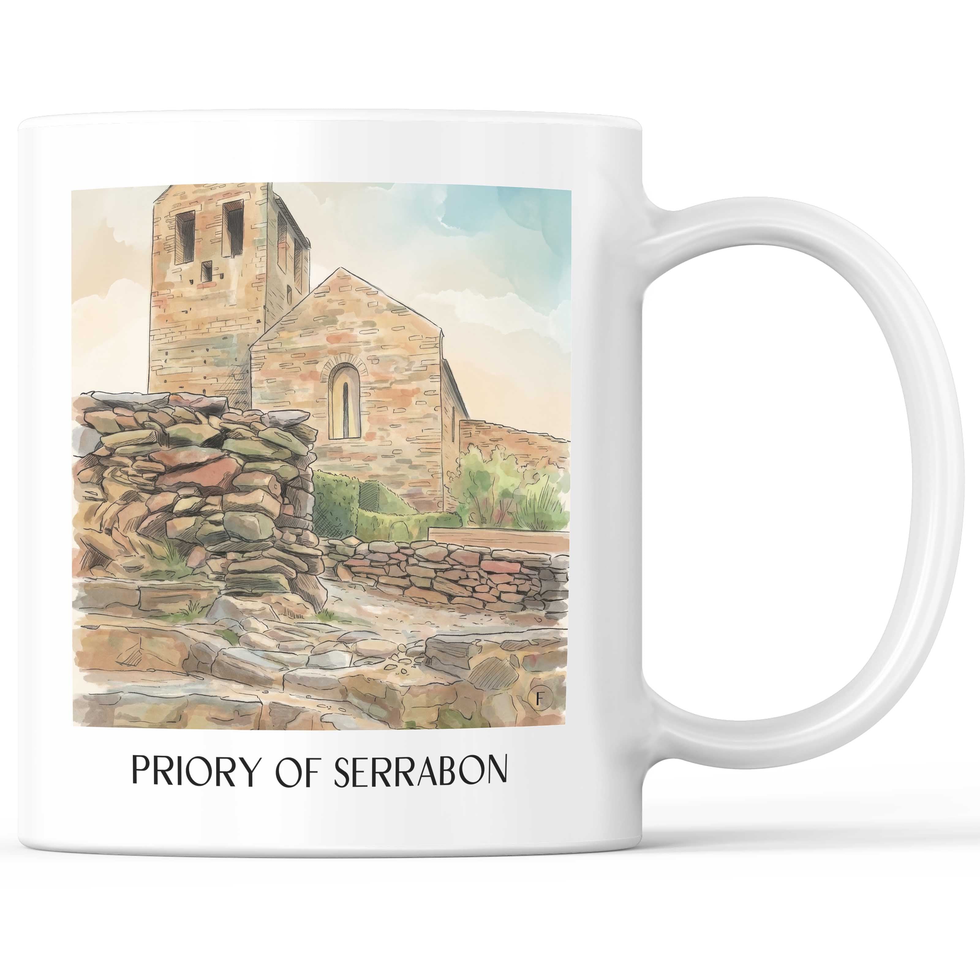 Prieuré de Serrabon Kaffeebecher - Massif du Canigou - Frankreich Becher - Kaffeetasse im Aquarell Stil