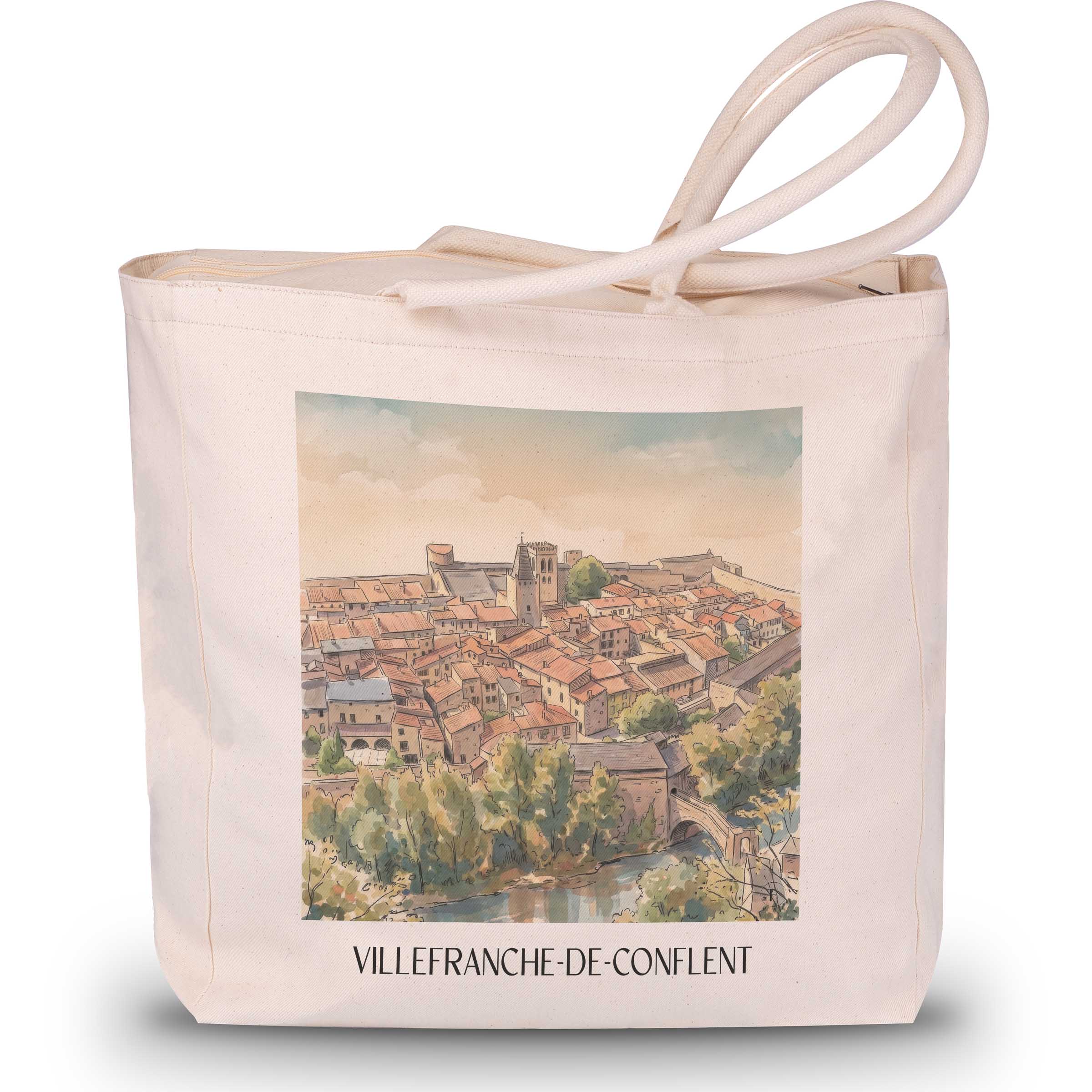 villefranche-de-conflent-okzitanien-frankreich-einkaufstasche-aquarell