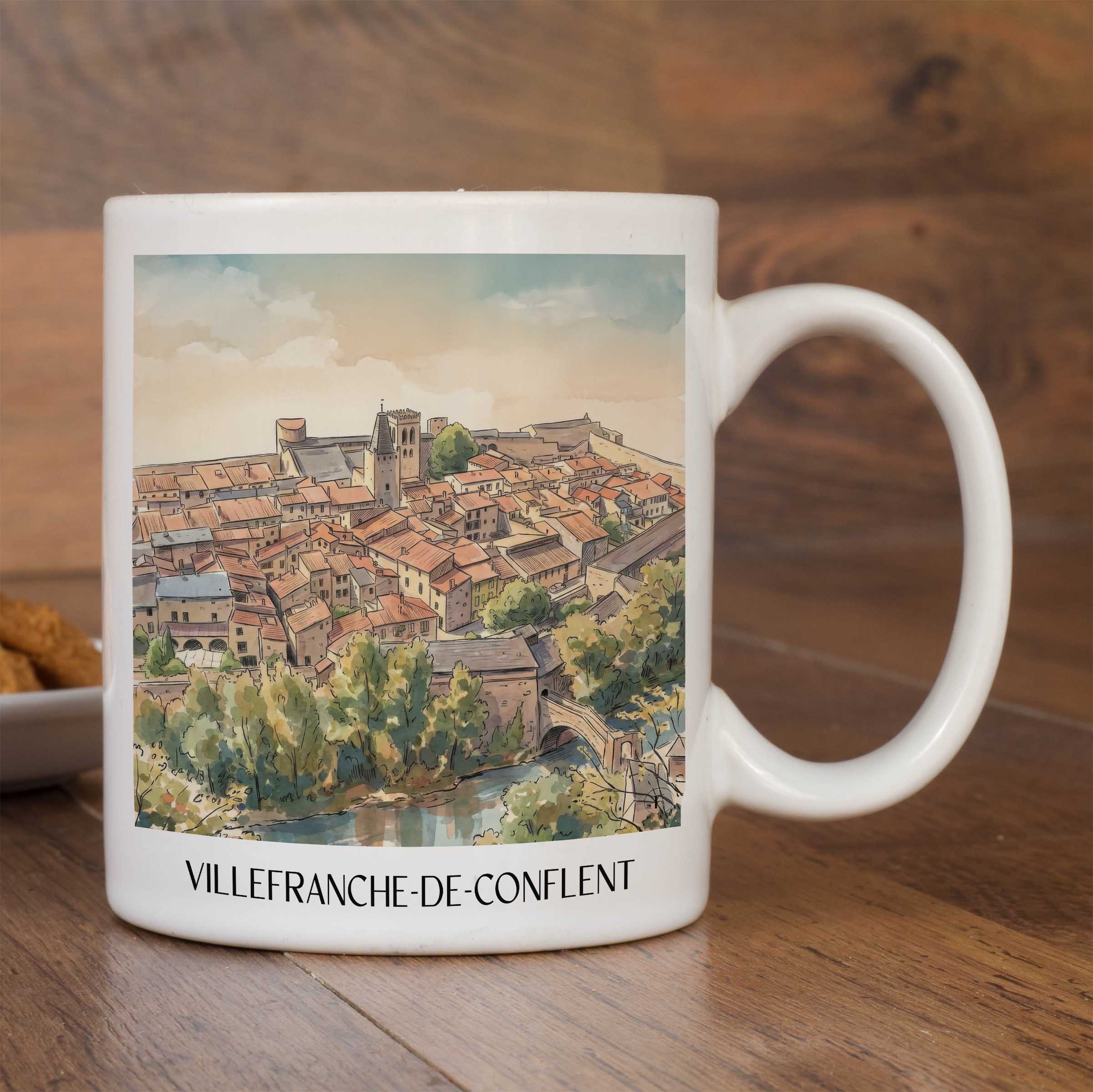 villefranche-de-conflent-okzitanien-frankreich-kaffeebecher-aquarell