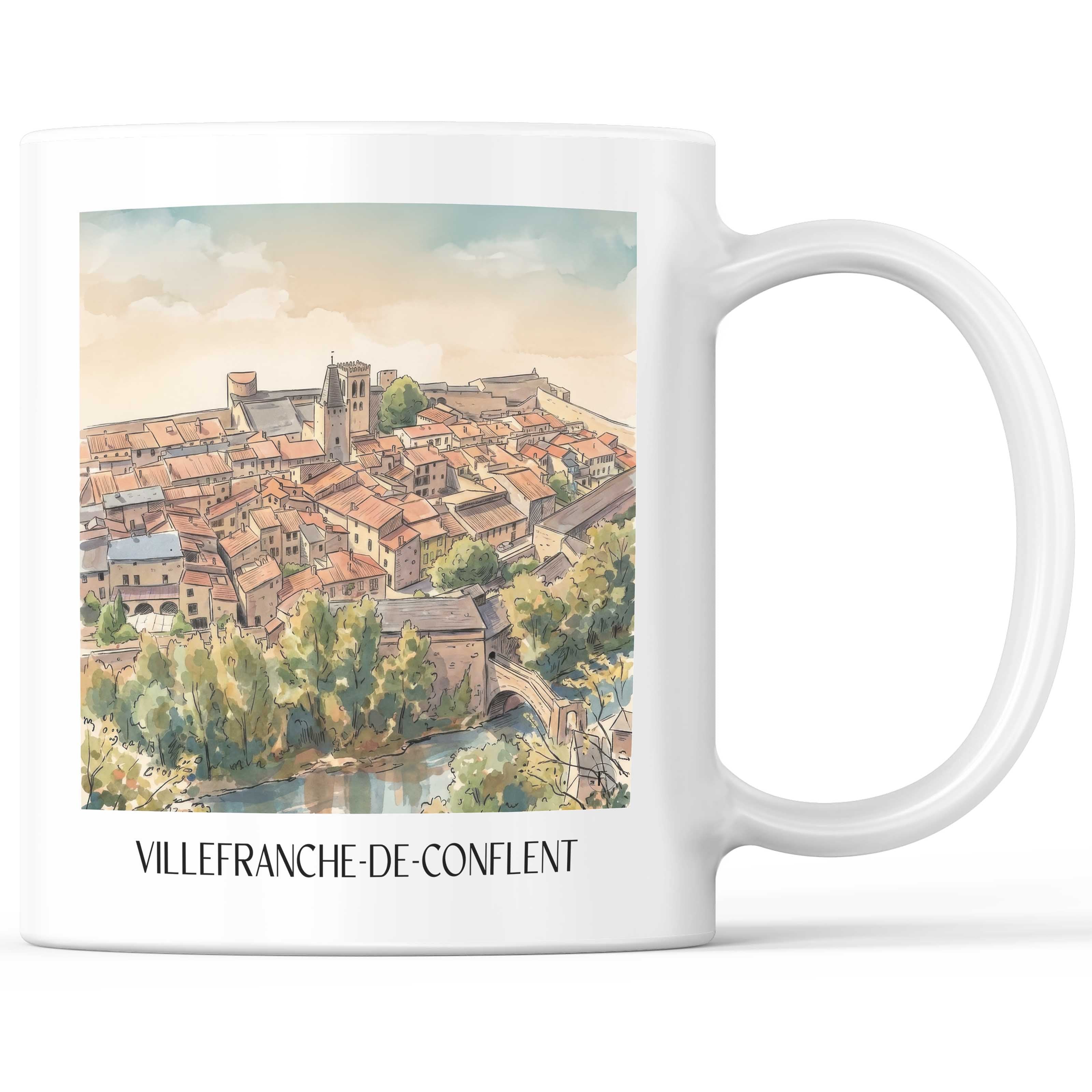 Villefranche-de-Conflent Kaffeebecher - Okzitanien - Frankreich Becher - Kaffeetasse im Aquarell Stil