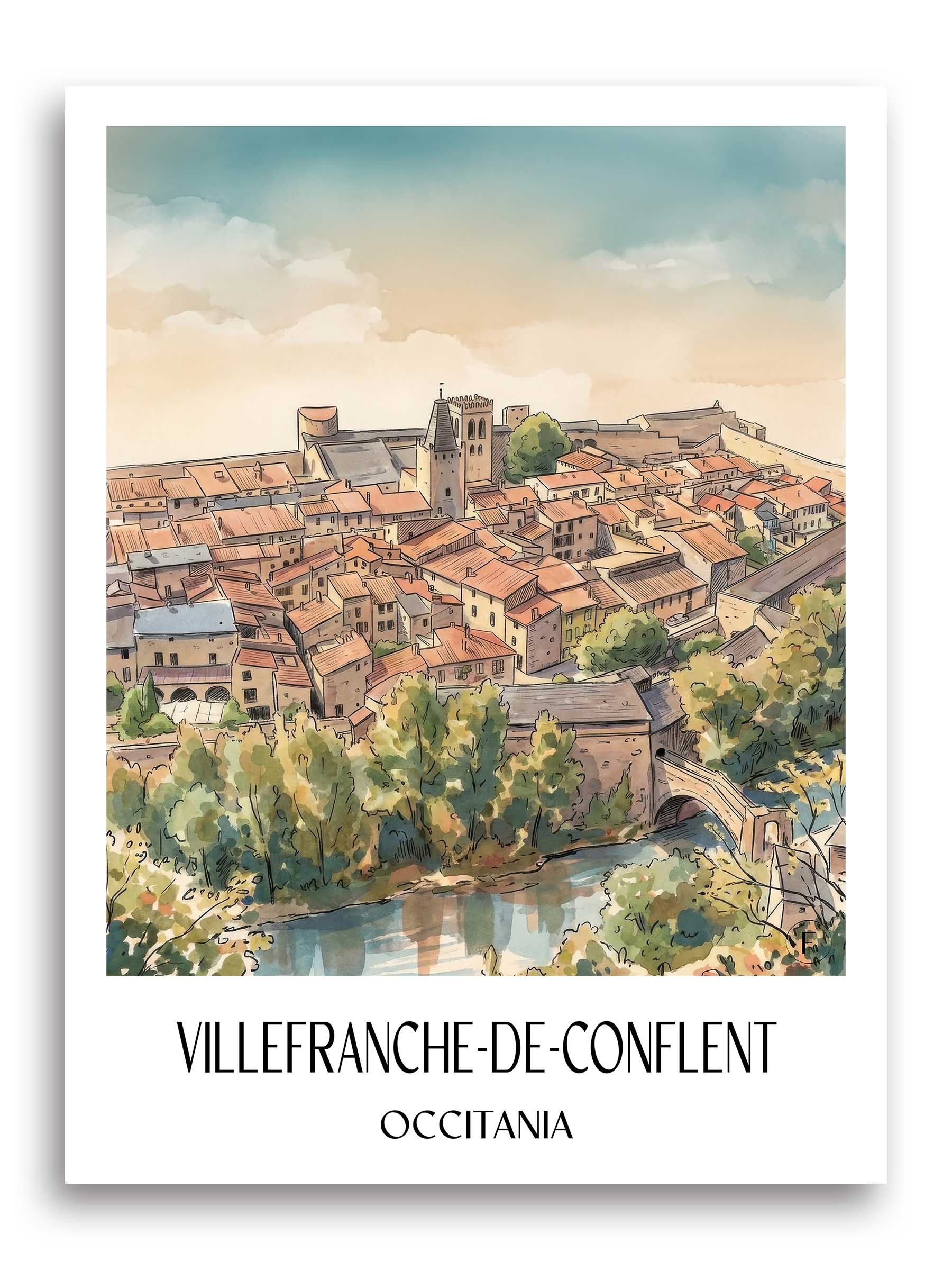 Villefranche-de-Conflent Poster - Okzitanien - Frankreich Kunstdruck - Aquarell von A4 bis A1