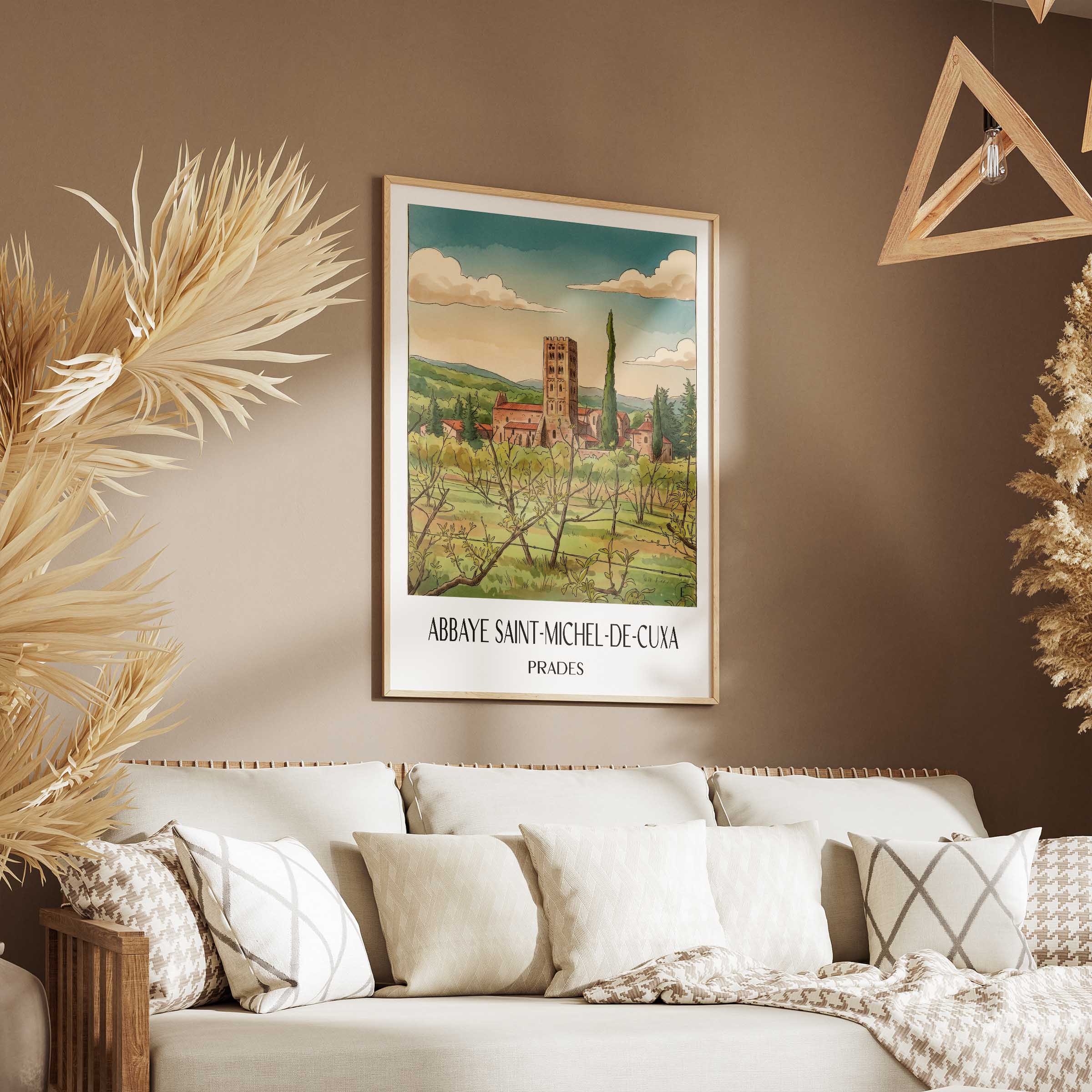 abbaye-saint-michel-de-cuxa-prades-frankreich-poster-aquarell