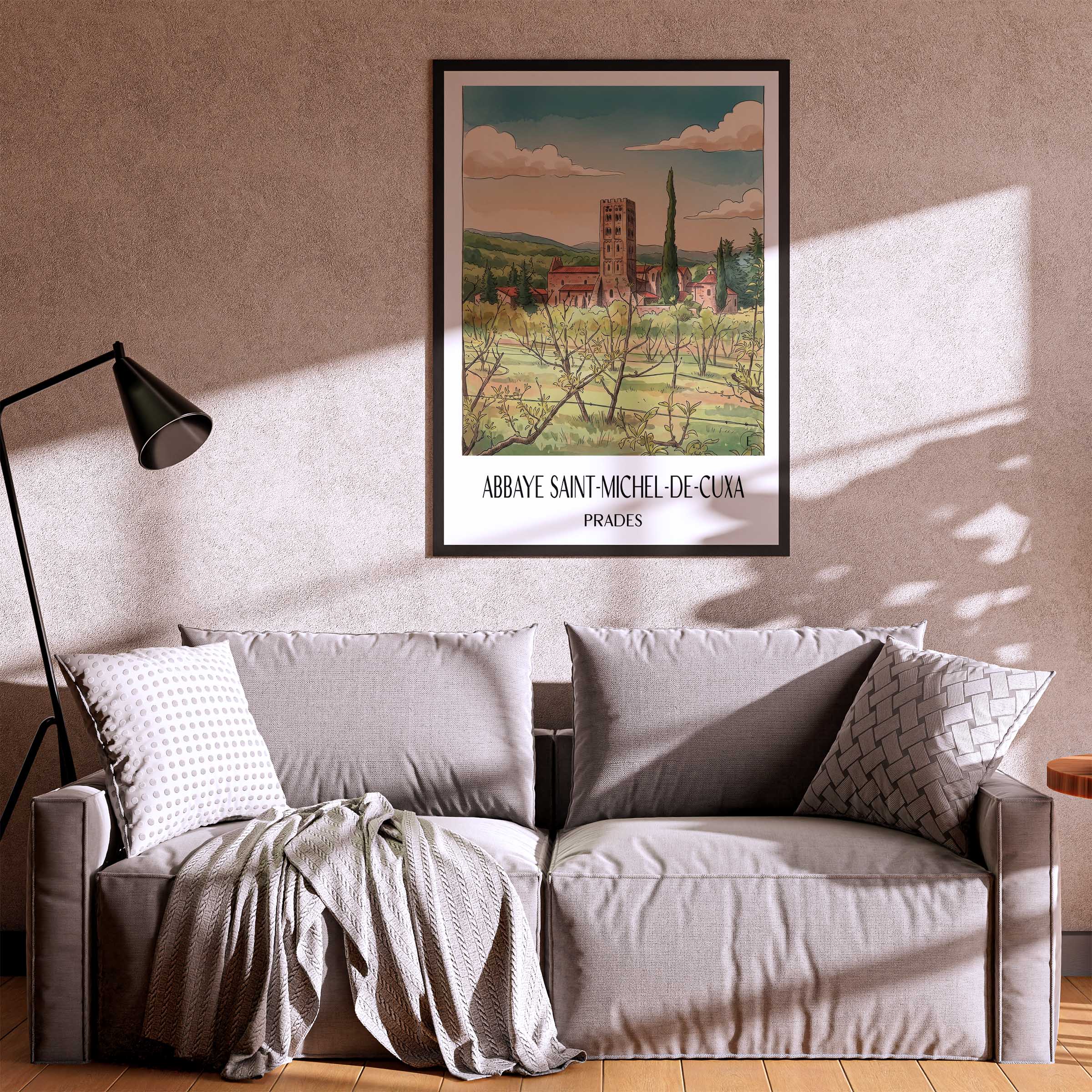 abbaye-saint-michel-de-cuxa-prades-frankreich-poster-aquarell