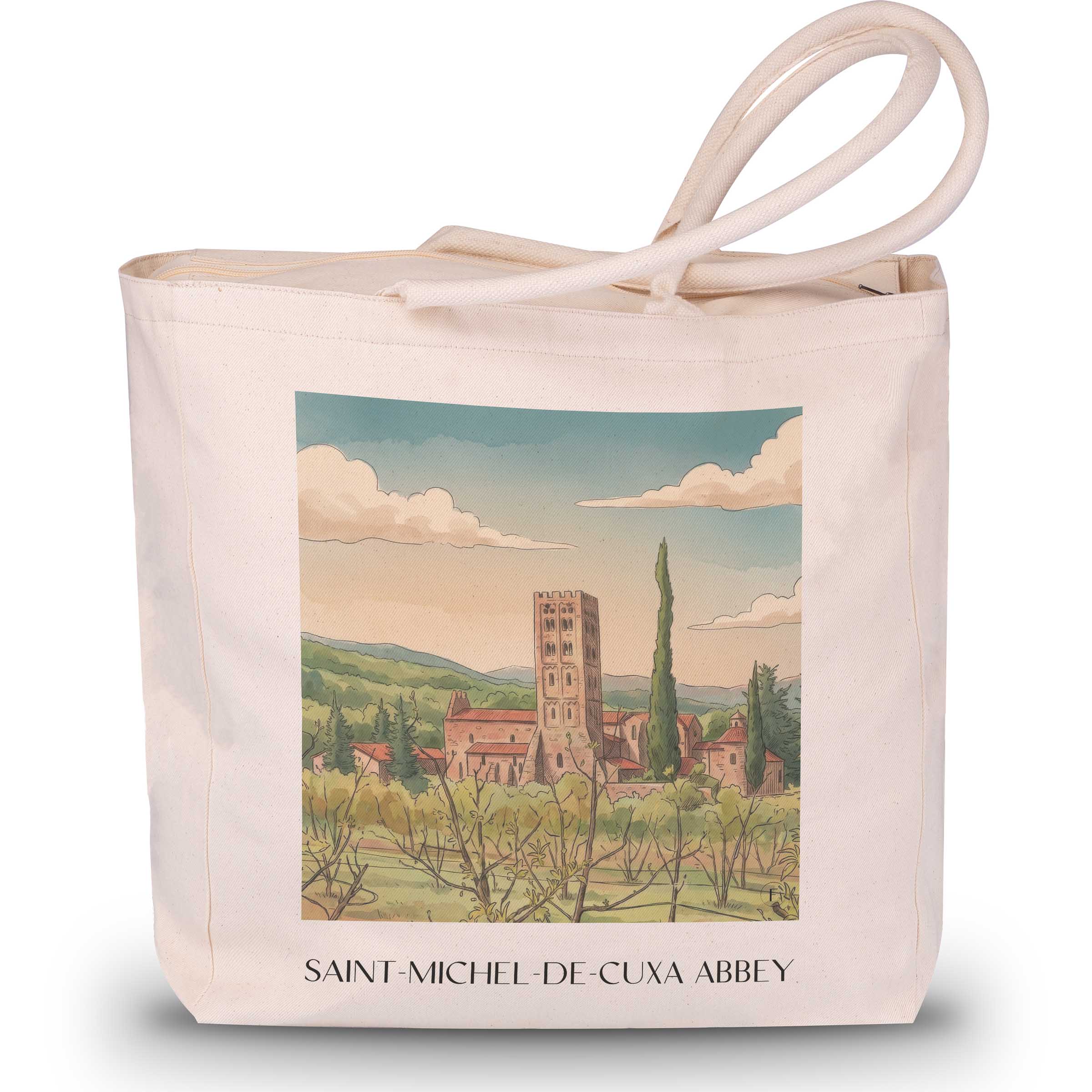 Abbaye Saint-Michel-de-Cuxa Shopping Tasche - Prades - Frankreich Tote Bag - Einkaufstasche im Aquarell Stil