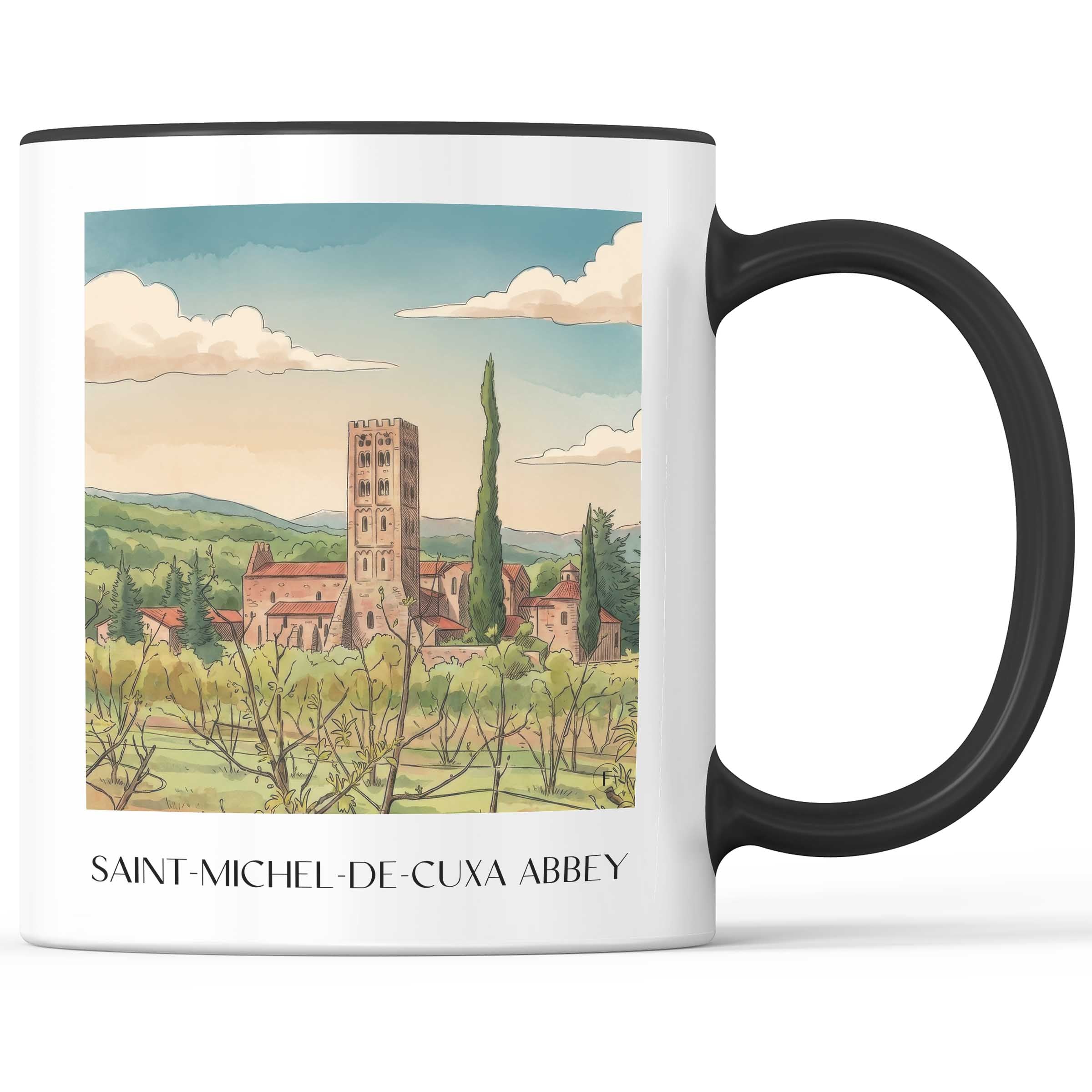 Abbaye Saint-Michel-de-Cuxa Kaffeebecher - Prades - Frankreich Becher - Kaffeetasse im Aquarell Stil