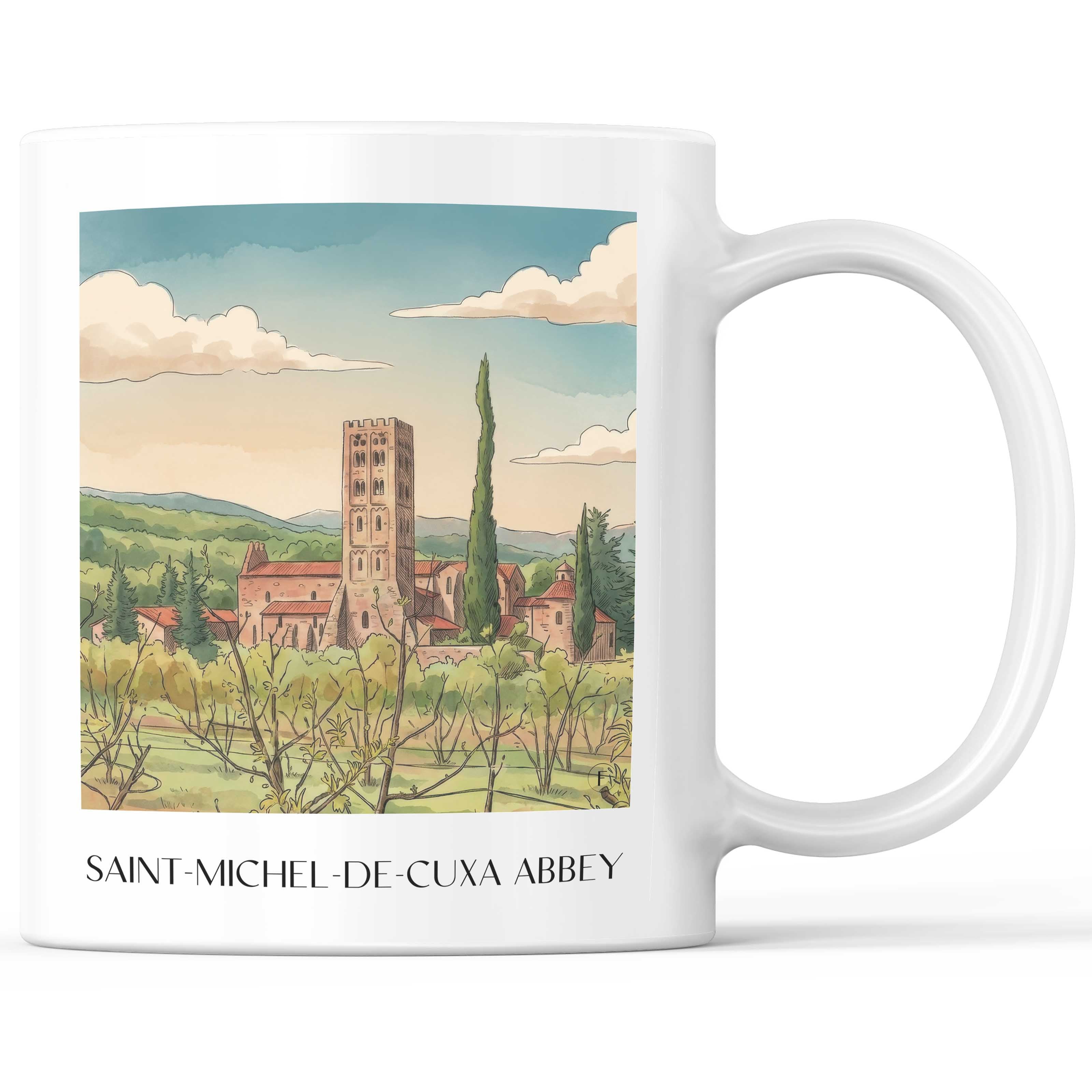 Abbaye Saint-Michel-de-Cuxa Kaffeebecher - Prades - Frankreich Becher - Kaffeetasse im Aquarell Stil