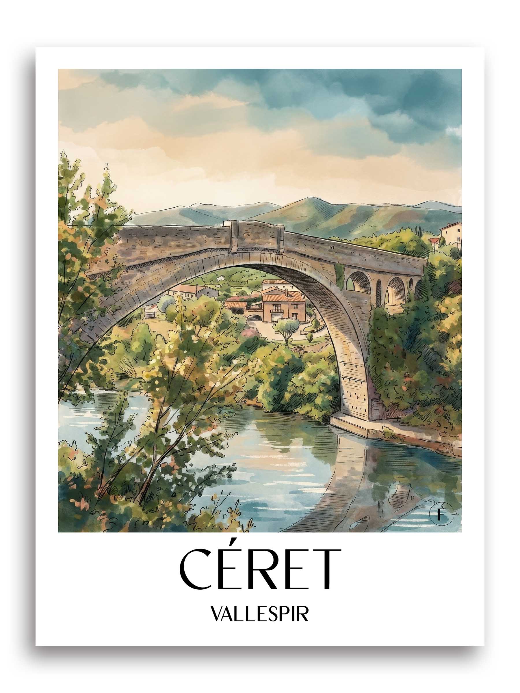 Céret Poster - Vallespir - Frankreich Kunstdruck - Aquarell von A4 bis A1