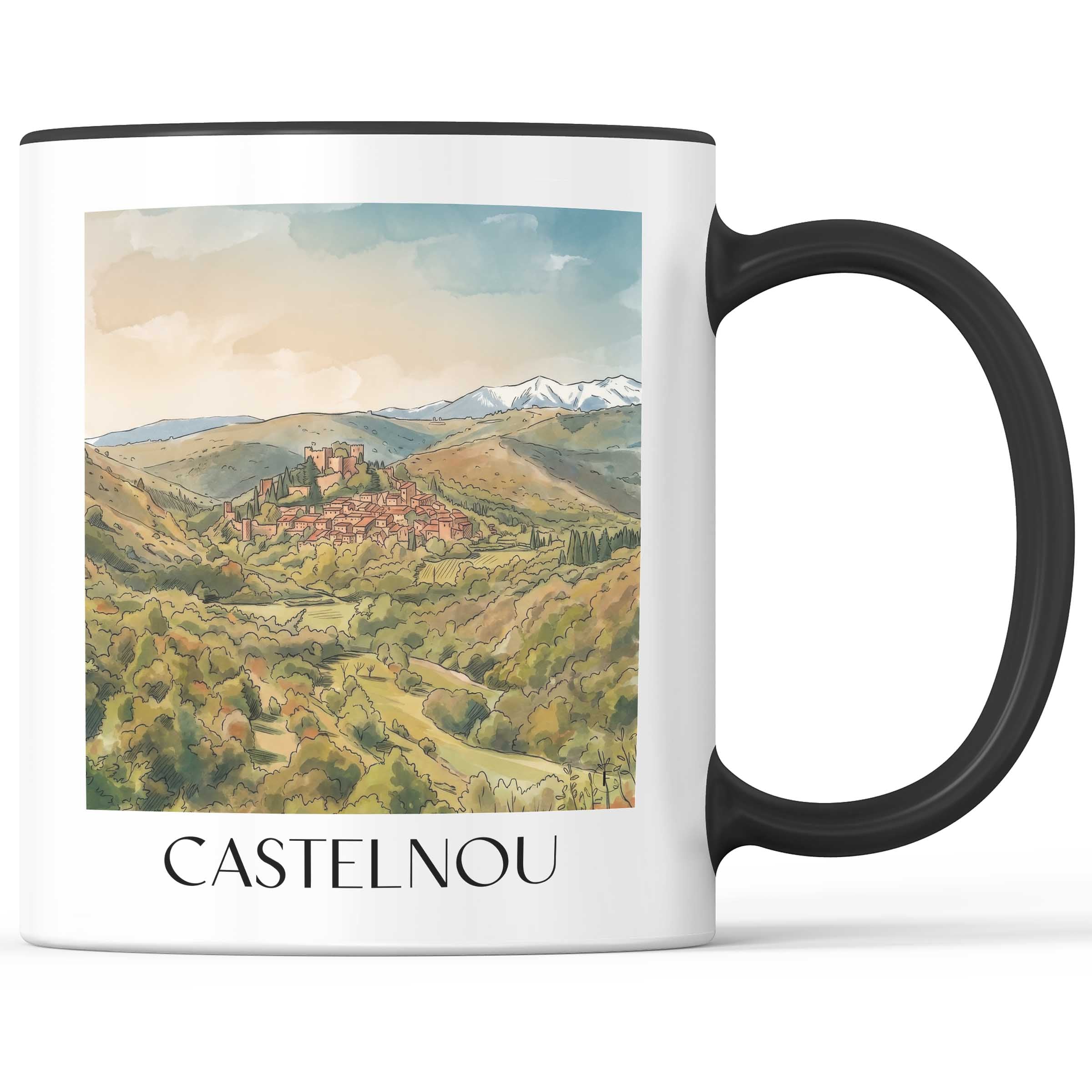 Castelnou Kaffeebecher - Aspres - Frankreich Becher - Kaffeetasse im Aquarell Stil