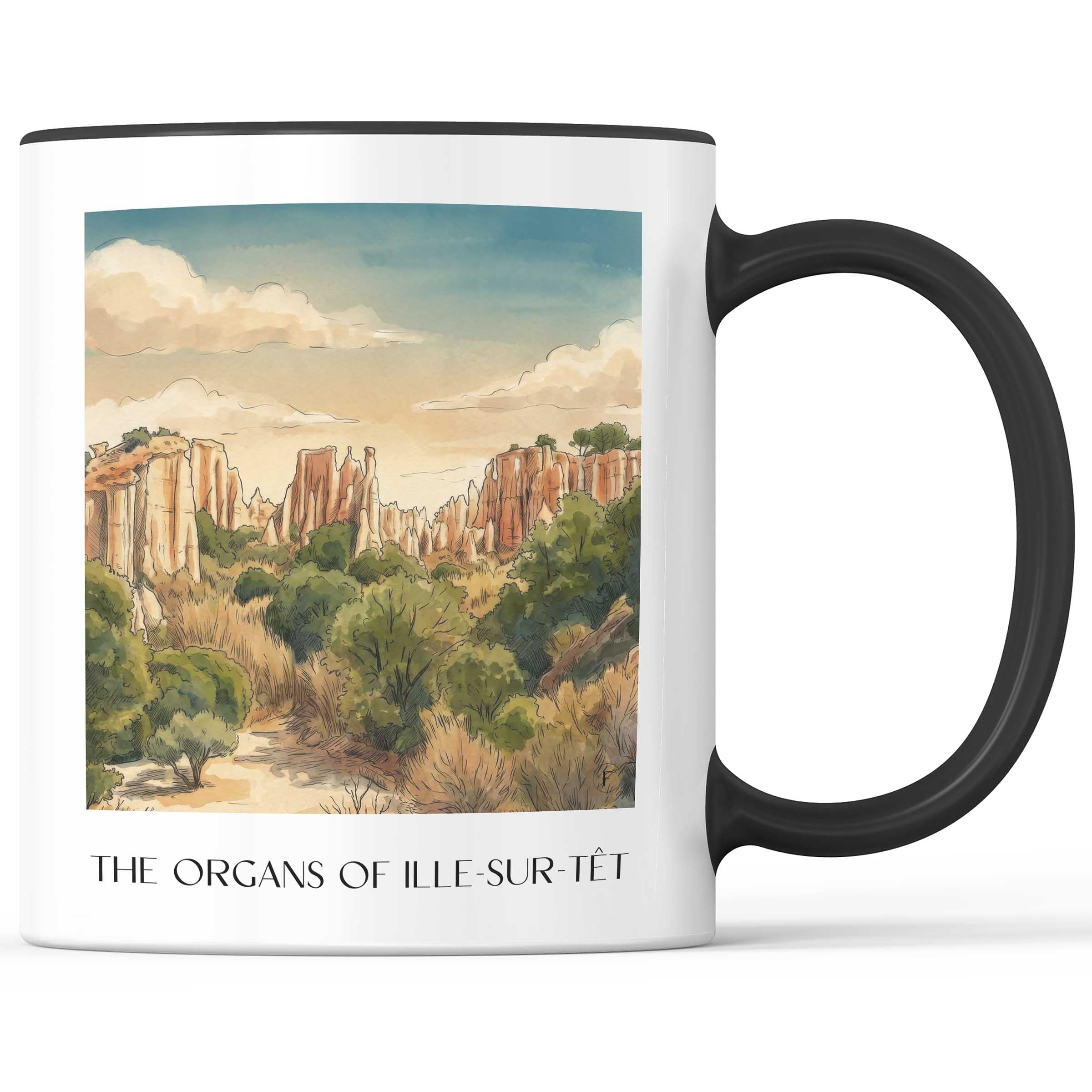 Les Orgues d'Ille-sur-Têt Kaffeebecher - Okzitanien - Frankreich Becher - Kaffeetasse im Aquarell Stil