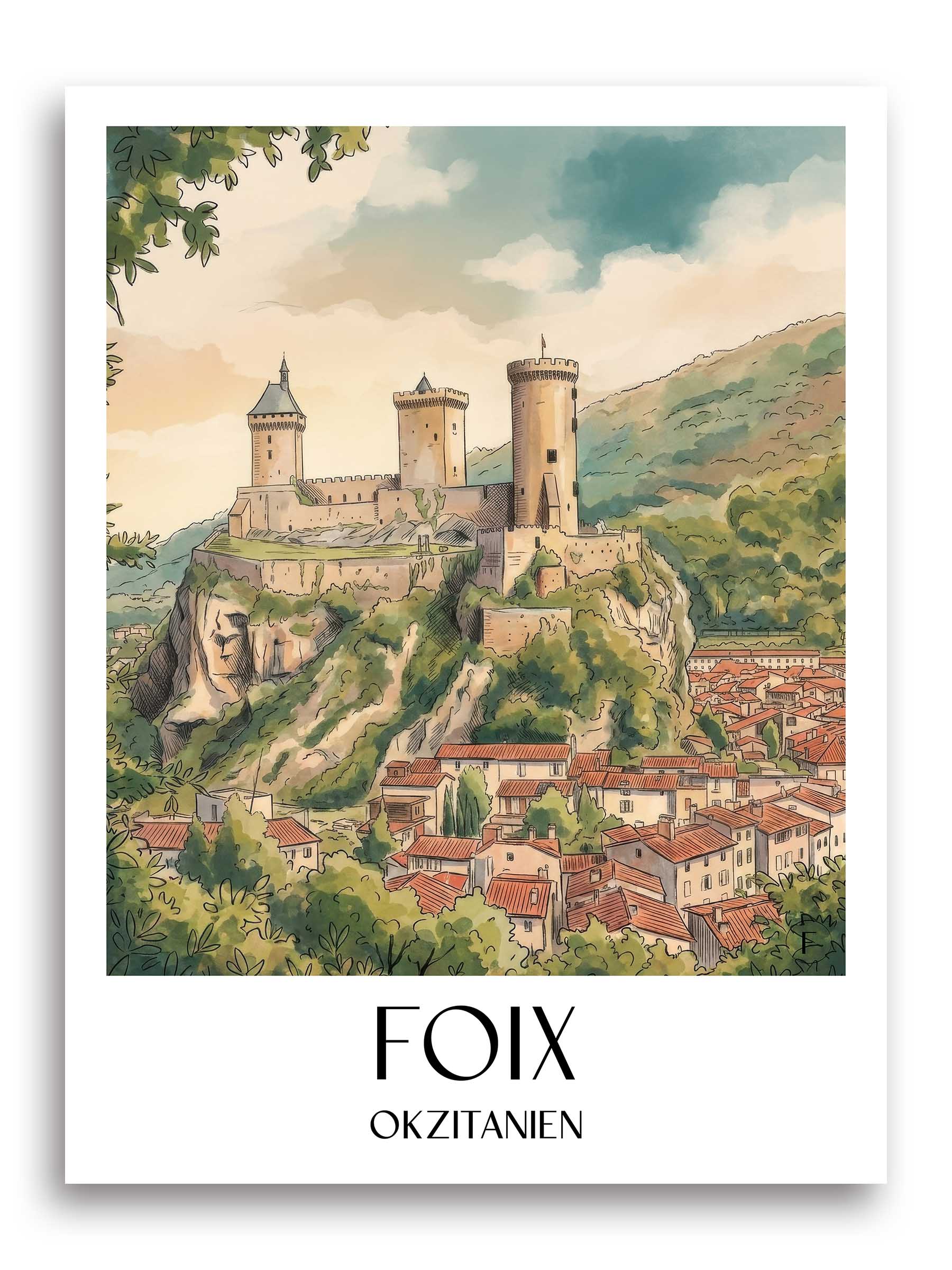 foix-okzitanien-frankreich-poster-aquarell
