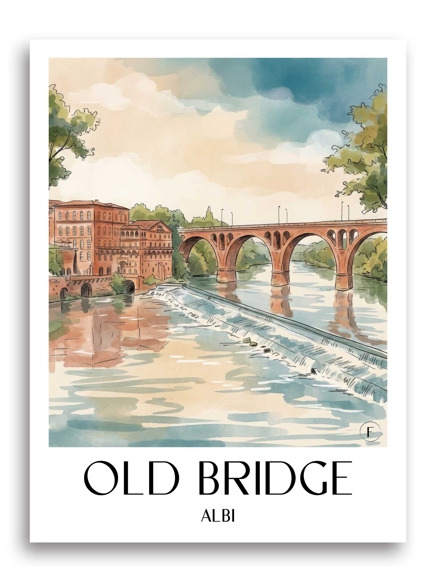 Pont Vieux Poster - Albi - Frankreich Kunstdruck - Aquarell von A4 bis A1