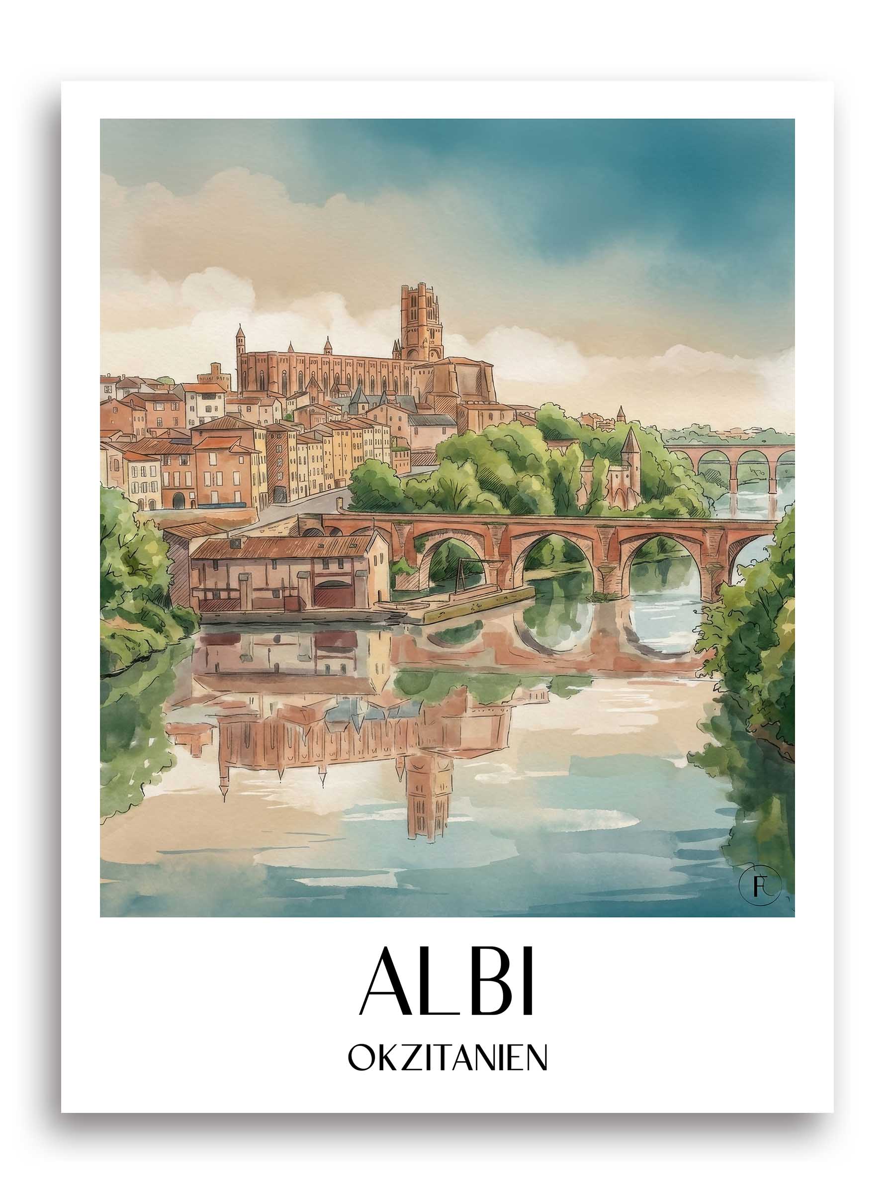 albi-okzitanien-frankreich-poster-aquarell