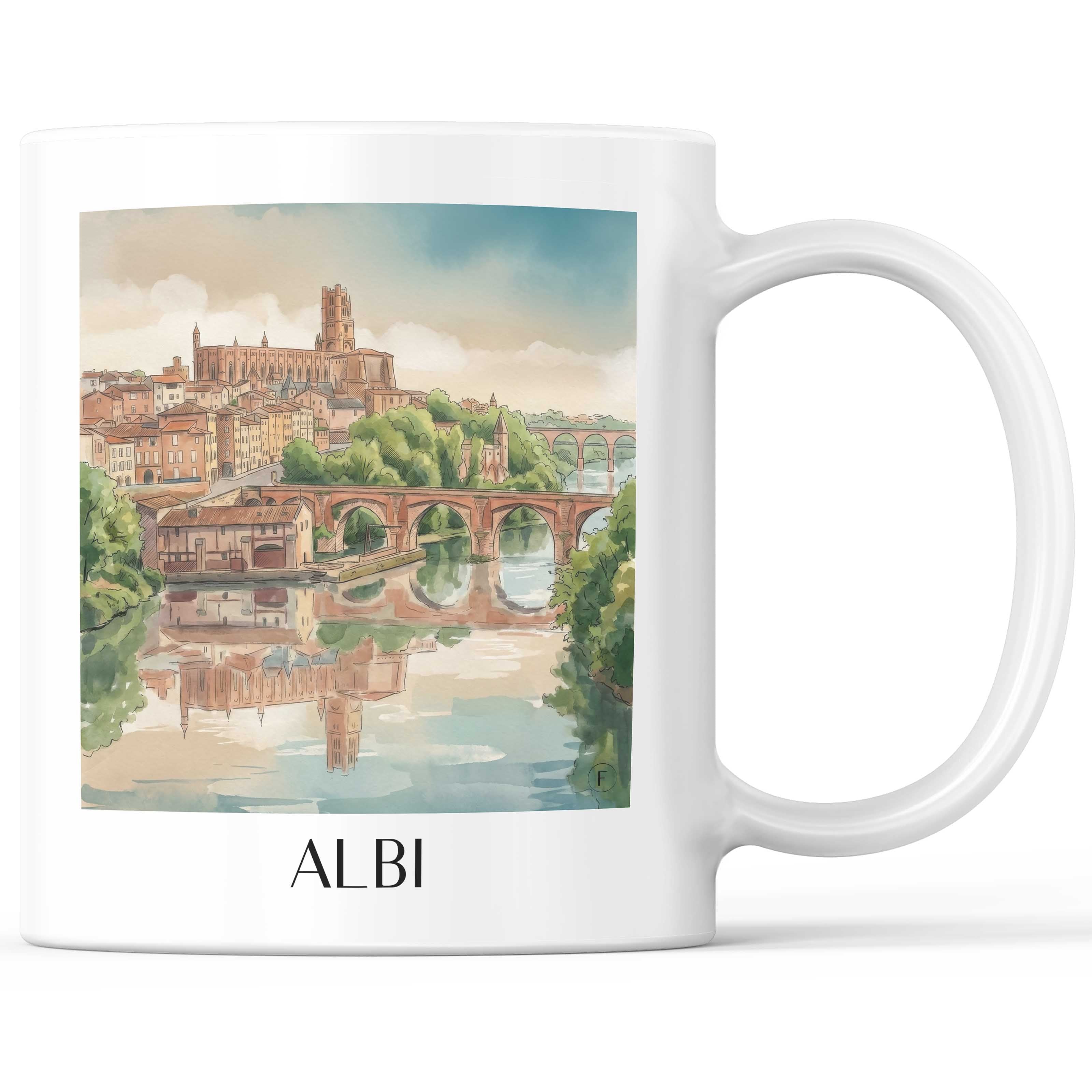 Albi Kaffeebecher - Okzitanien - Frankreich Becher - Kaffeetasse im Aquarell Stil