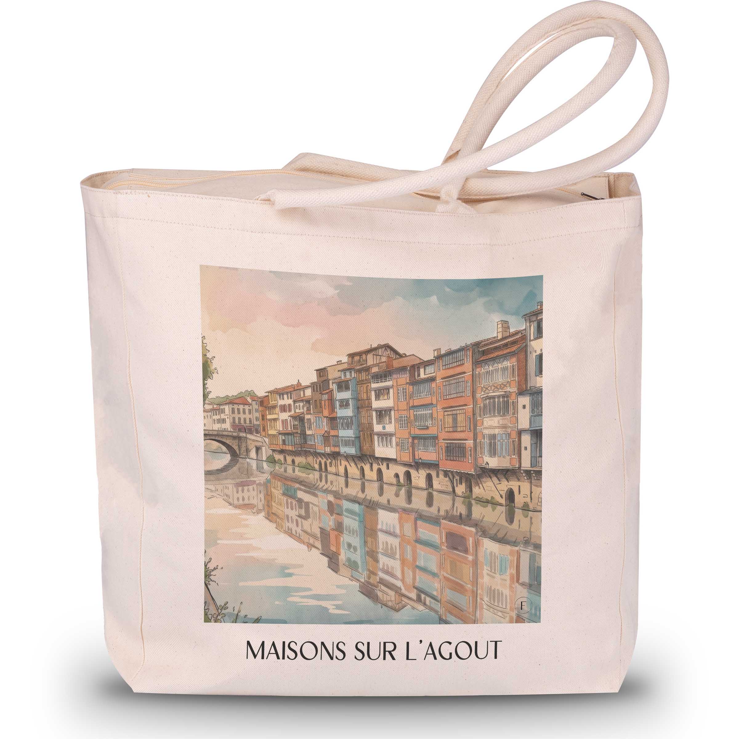 maisons-sur-l'agout-castres--frankreich-einkaufstasche-aquarell