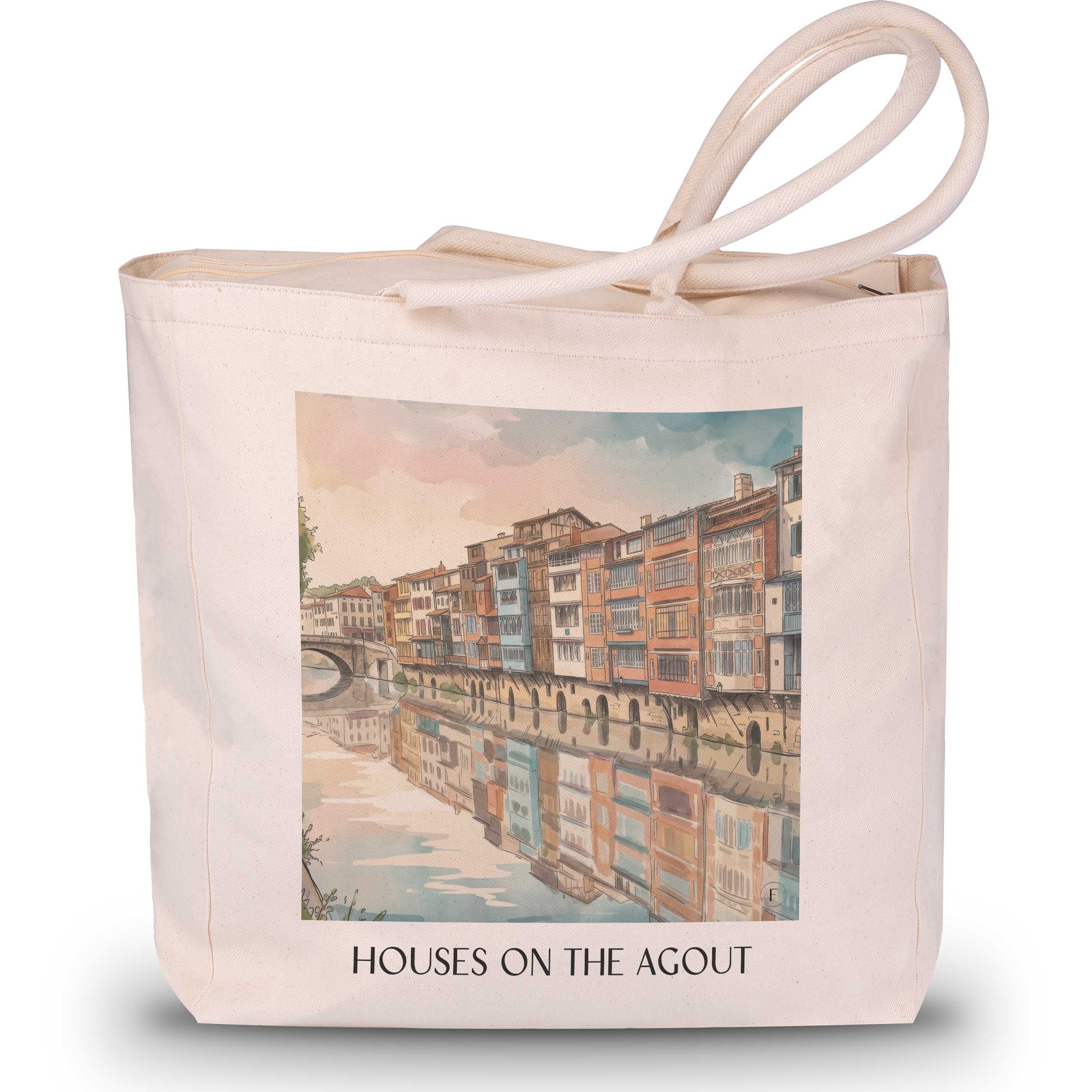 Maisons sur l'Agout Shopping Tasche - Castres - Frankreich Tote Bag - Einkaufstasche im Aquarell Stil