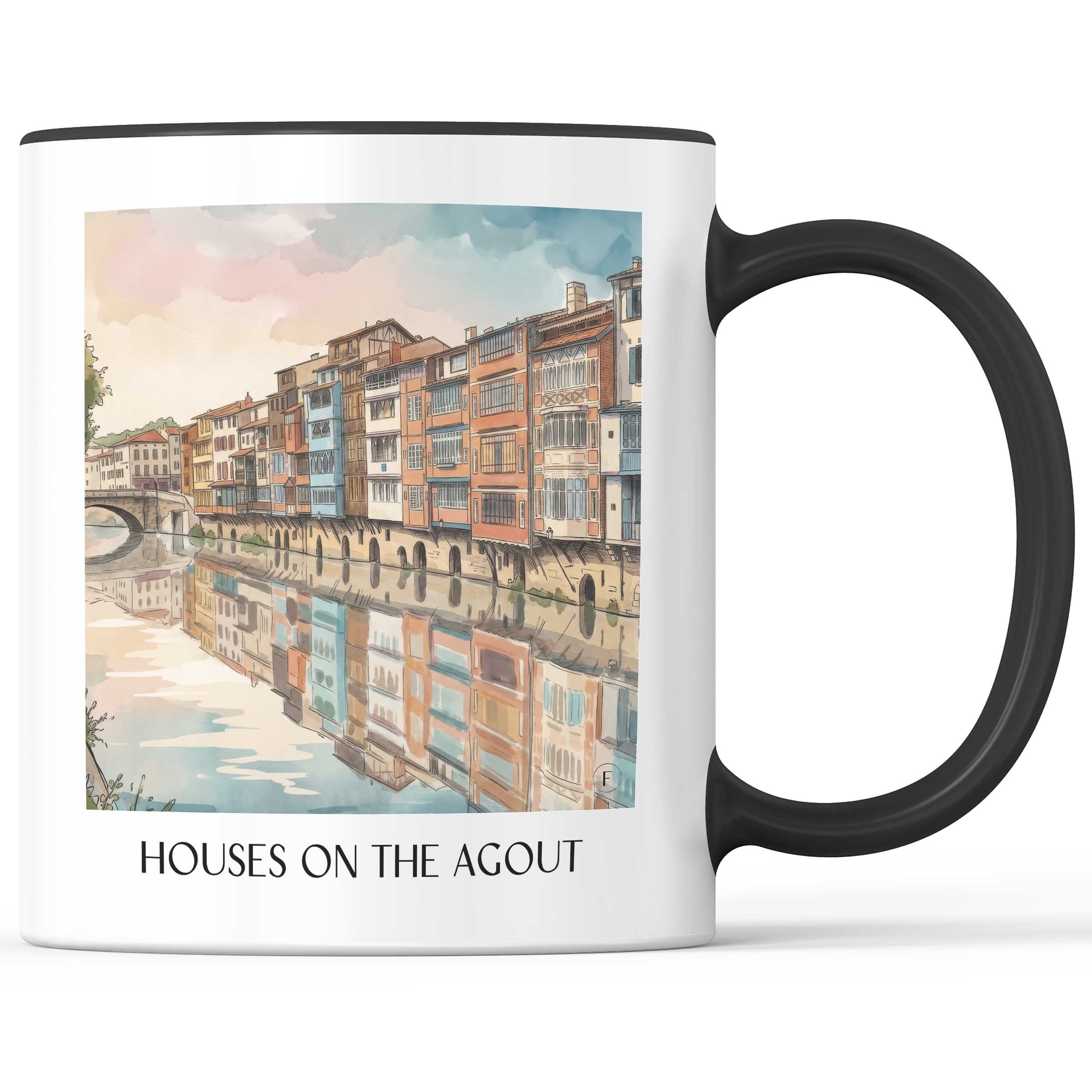 Maisons sur l'Agout Kaffeebecher - Castres - Frankreich Becher - Kaffeetasse im Aquarell Stil