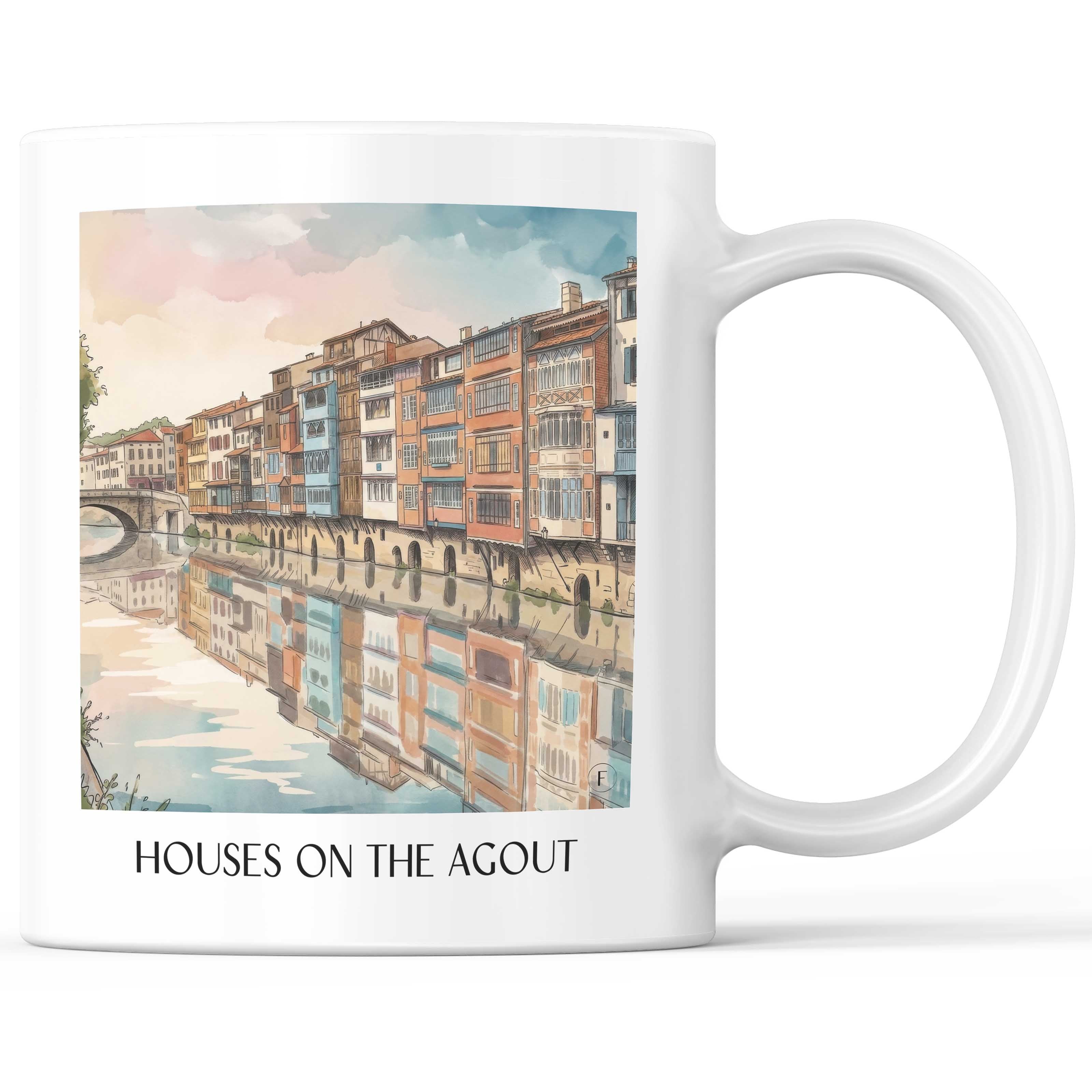 Maisons sur l'Agout Kaffeebecher - Castres - Frankreich Becher - Kaffeetasse im Aquarell Stil