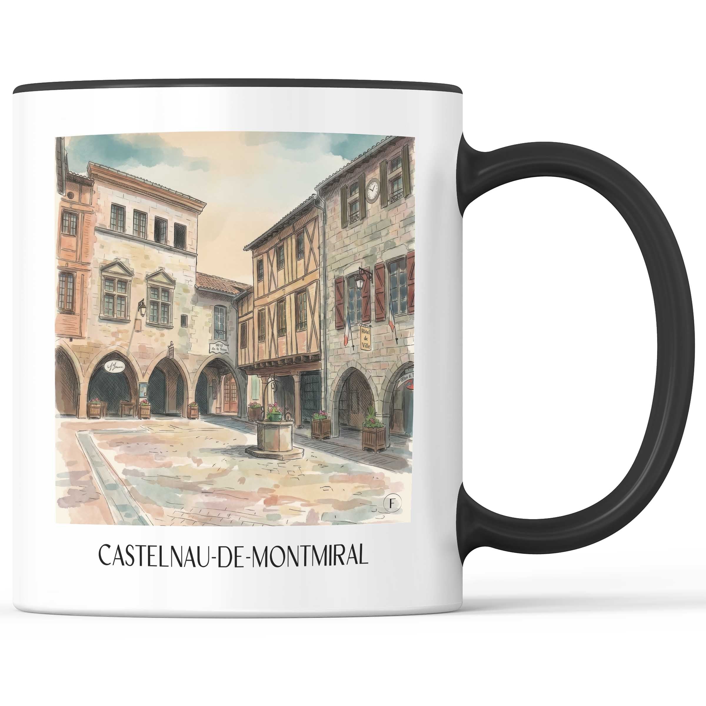 castelnau-de-montmiral--vallée-de-la-vère-frankreich-kaffeebecher-aquarell