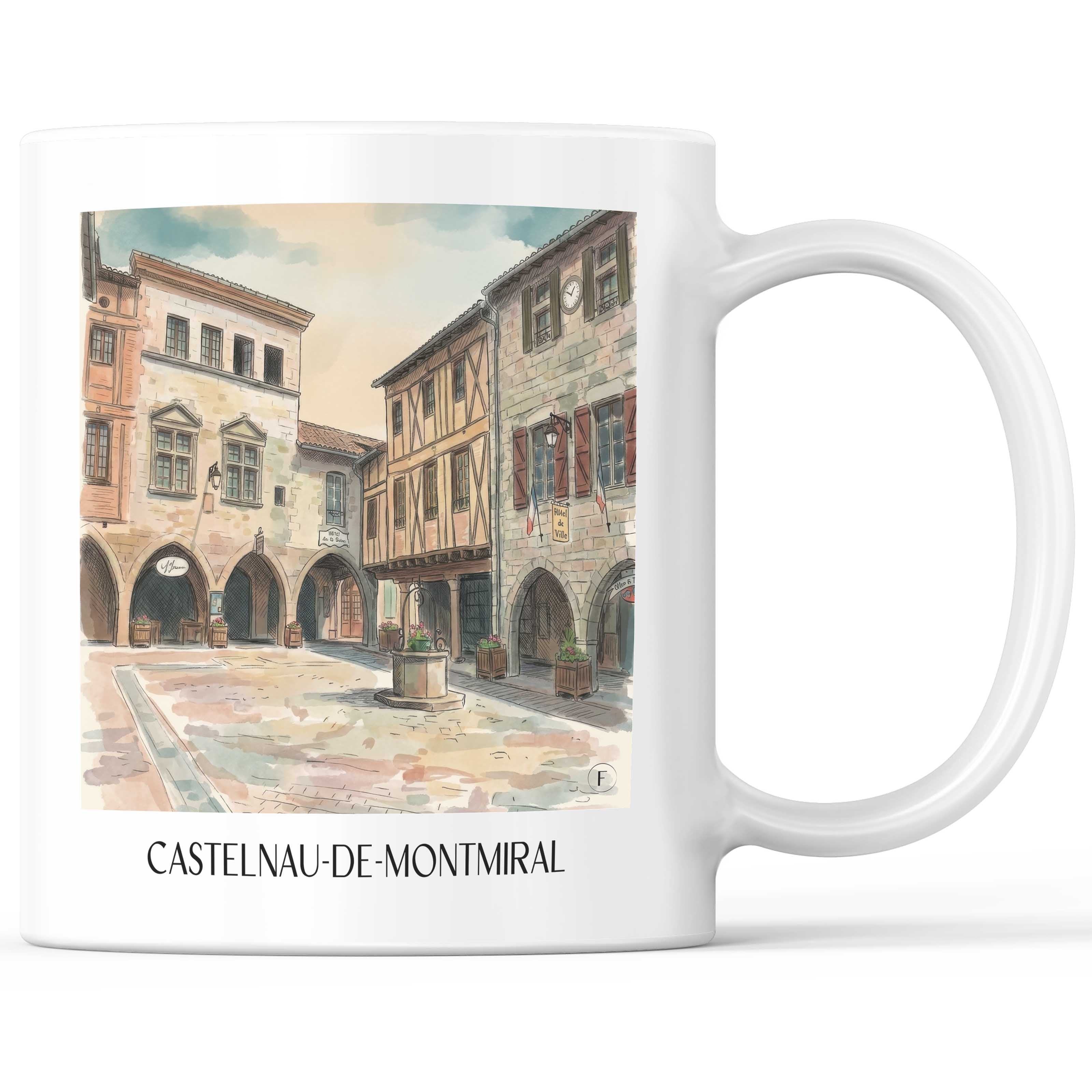 Castelnau-de-Montmiral Kaffeebecher - Vallée de la Vère - Frankreich Becher - Kaffeetasse im Aquarell Stil