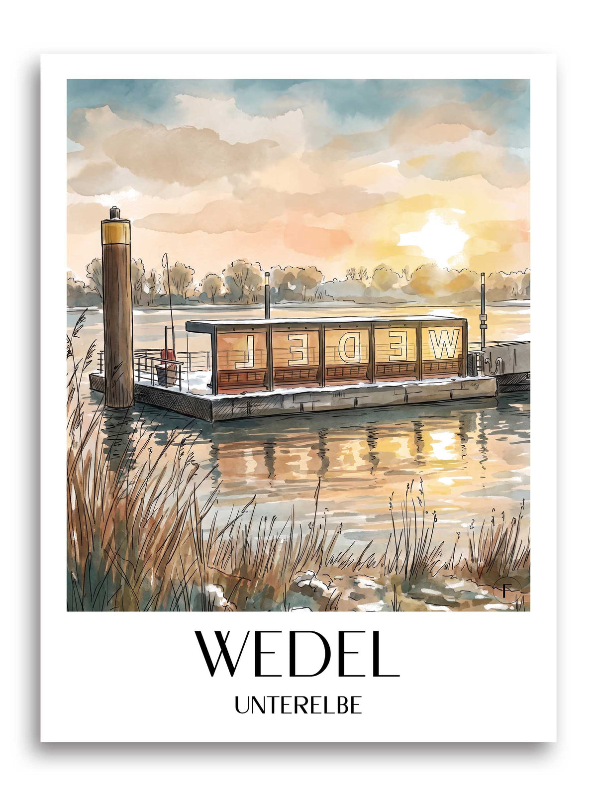 wedel-unterelbe-deutschland-poster-aquarell