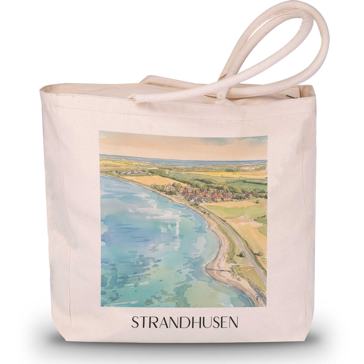 strandhusen-ostsee-deutschland-einkaufstasche-aquarell