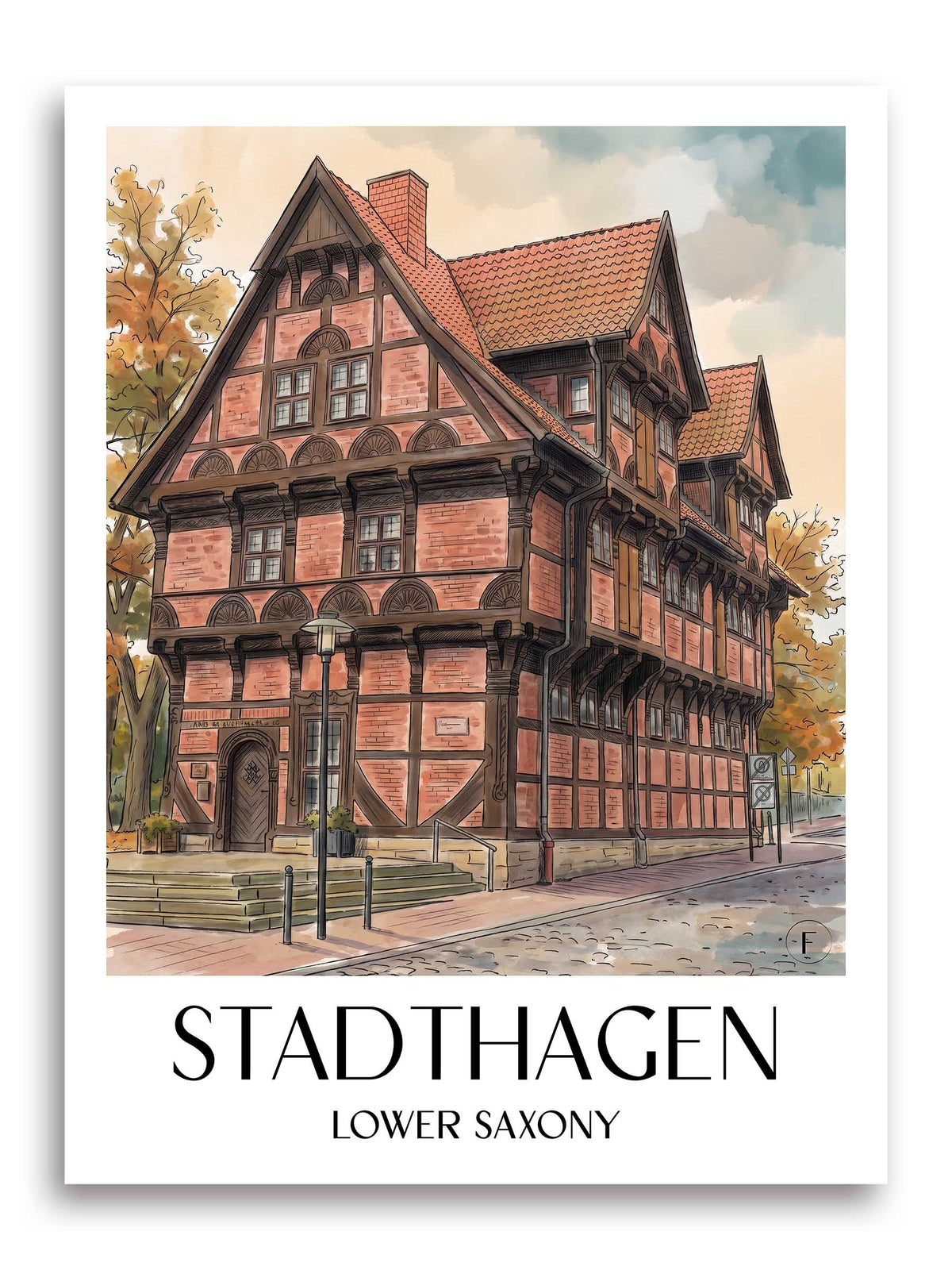 Stadthagen Poster - Niedersachsen - Deutschland Kunstdruck - Aquarell von A4 bis A1