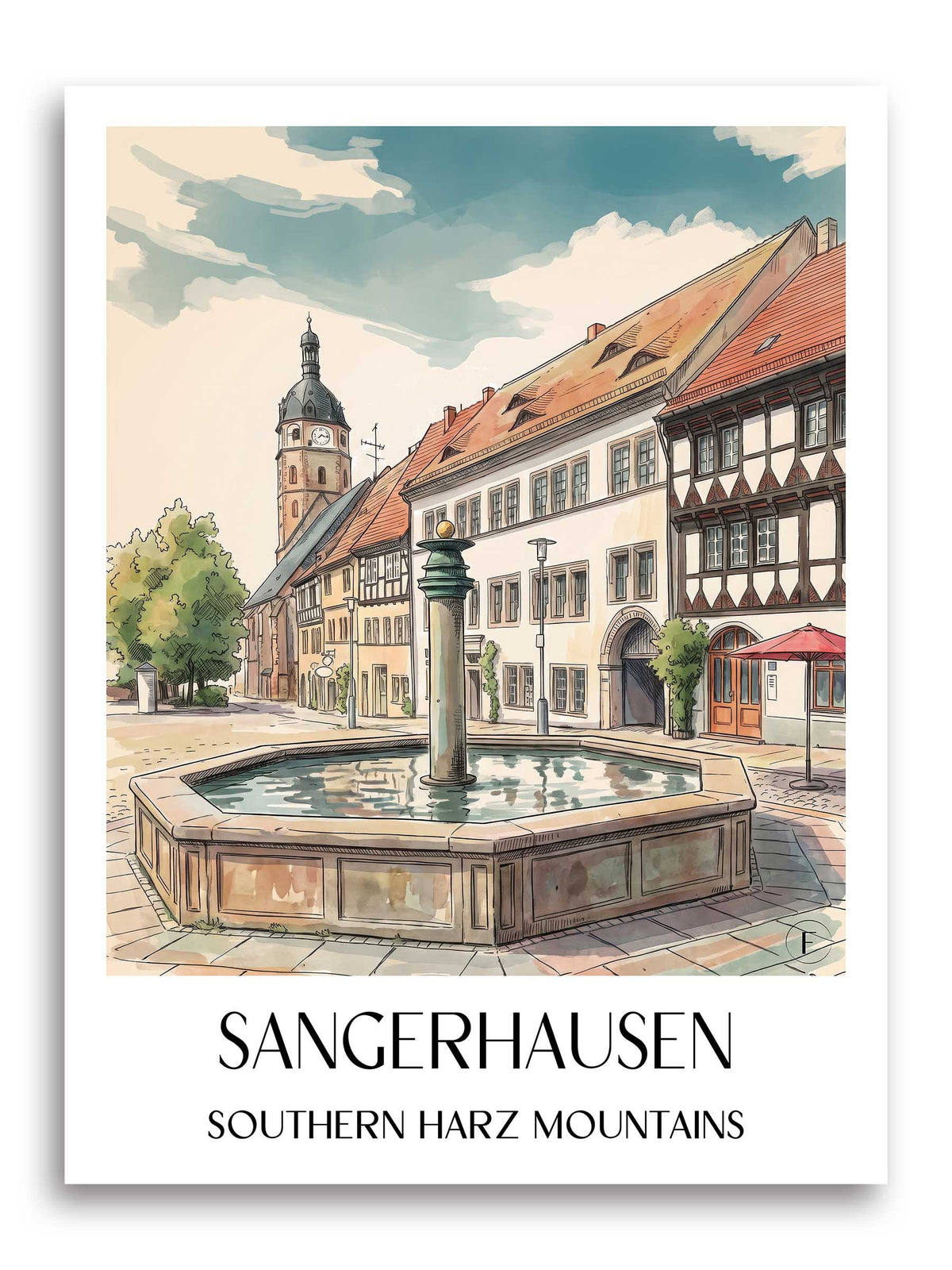Sangerhausen Poster - Südharz - Deutschland Kunstdruck - Aquarell von A4 bis A1