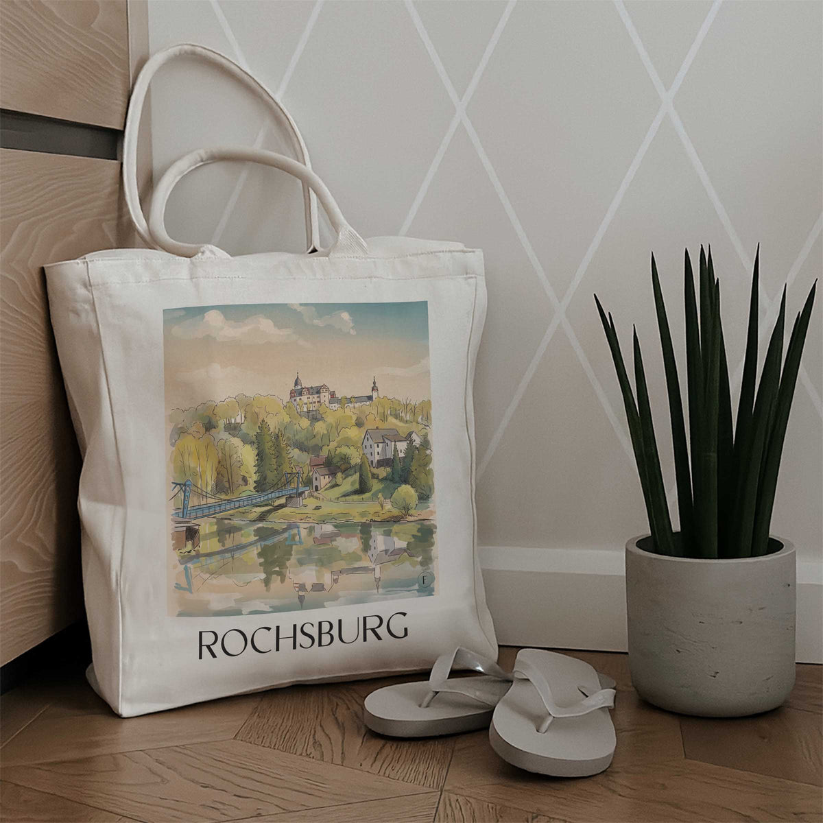 rochsburg-muldetal-deutschland-einkaufstasche-aquarell